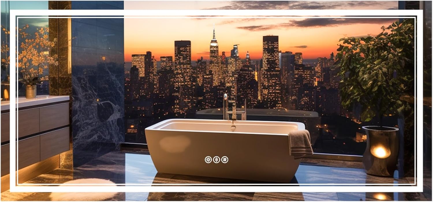 SOGOLINE Espejo LED de tocador de baño de 60 x 28 pulgadas, espejo de baño delantero y retroiluminado con luces, vidrio templado superior, antivaho,