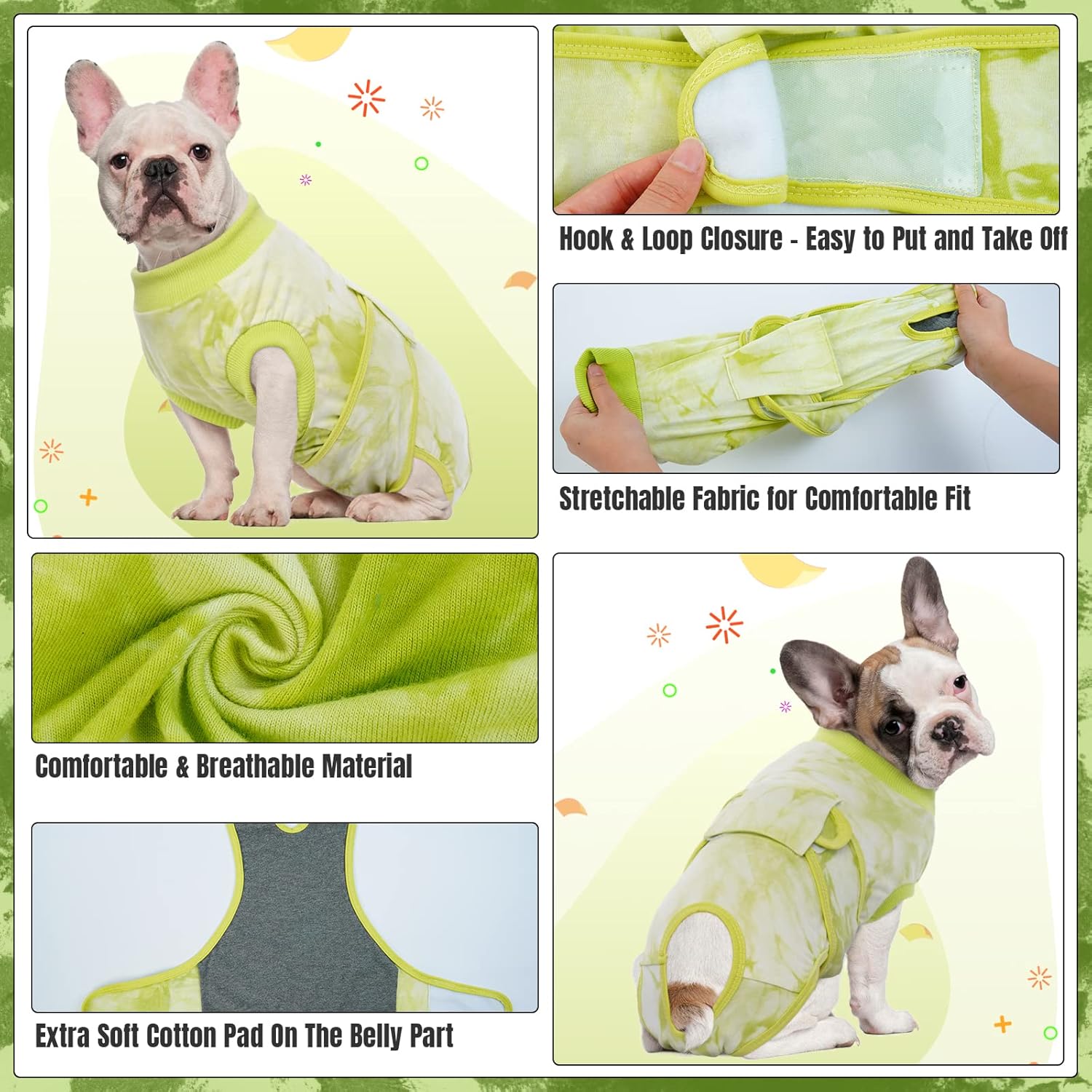Kuoser Traje de cirugía para perros, mameluco quirúrgico para perros esterilización femenina, traje de recuperación suave para perros macho, camisa