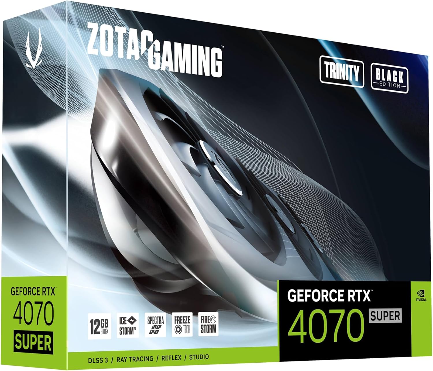 ZOTAC Gaming GeForce RTX 4070 Super Trinity Black Edion DLSS 3 12GB GDDR6X 192-bit 21 Gbps PCIE 4.0 Tarjeta gráfica para juegos, refrigeración