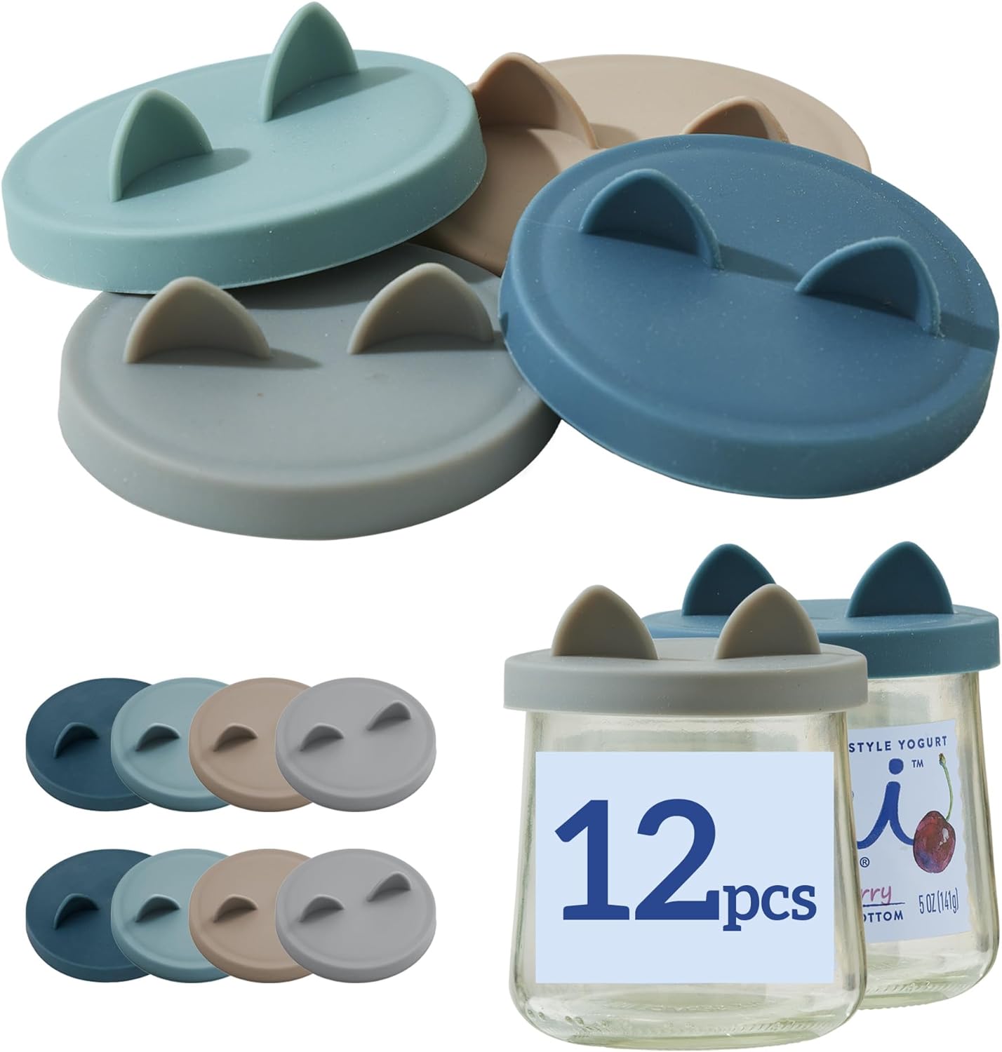 OHMO for Oui – Tapas para tarros de yogur  Paquete de 12 tapas Oui para recipiente de yogur Yoplait, cubiertas de silicona selladas a prueba de