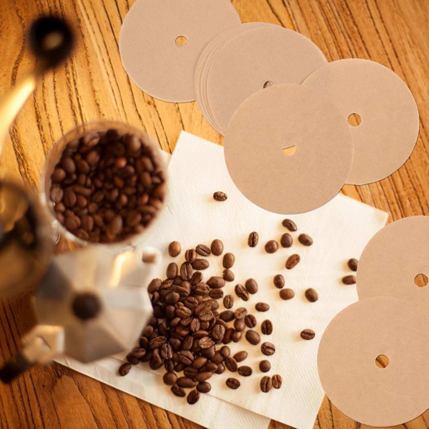 400 filtros de café percolador sin blanquear, filtro de papel de café desechable de 3.75 pulgadas con agujero, filtros de café de disco para