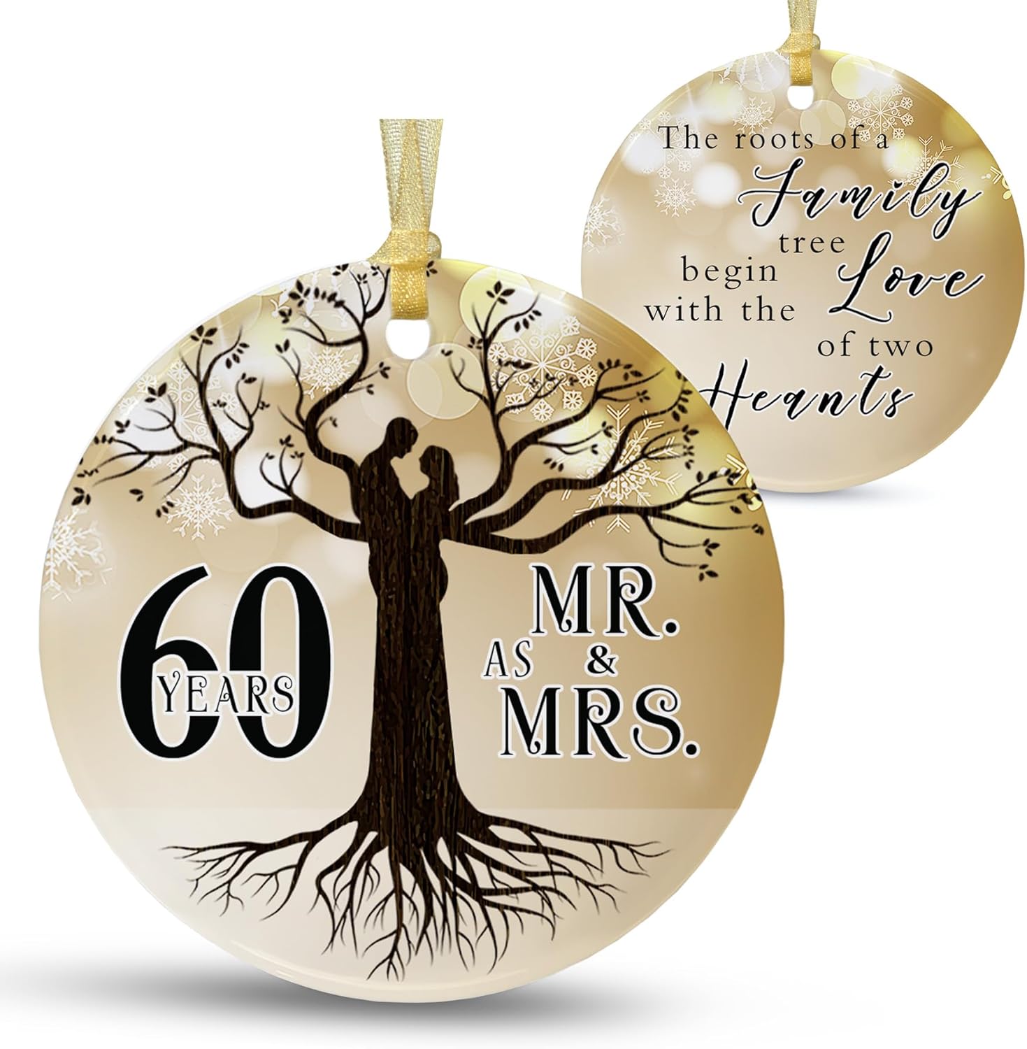 Adorno de boda de 60 aniversario 2023 colgante de Navidad para pareja, 60 años como regalos de señor y señora, regalo de boda de Navidad para