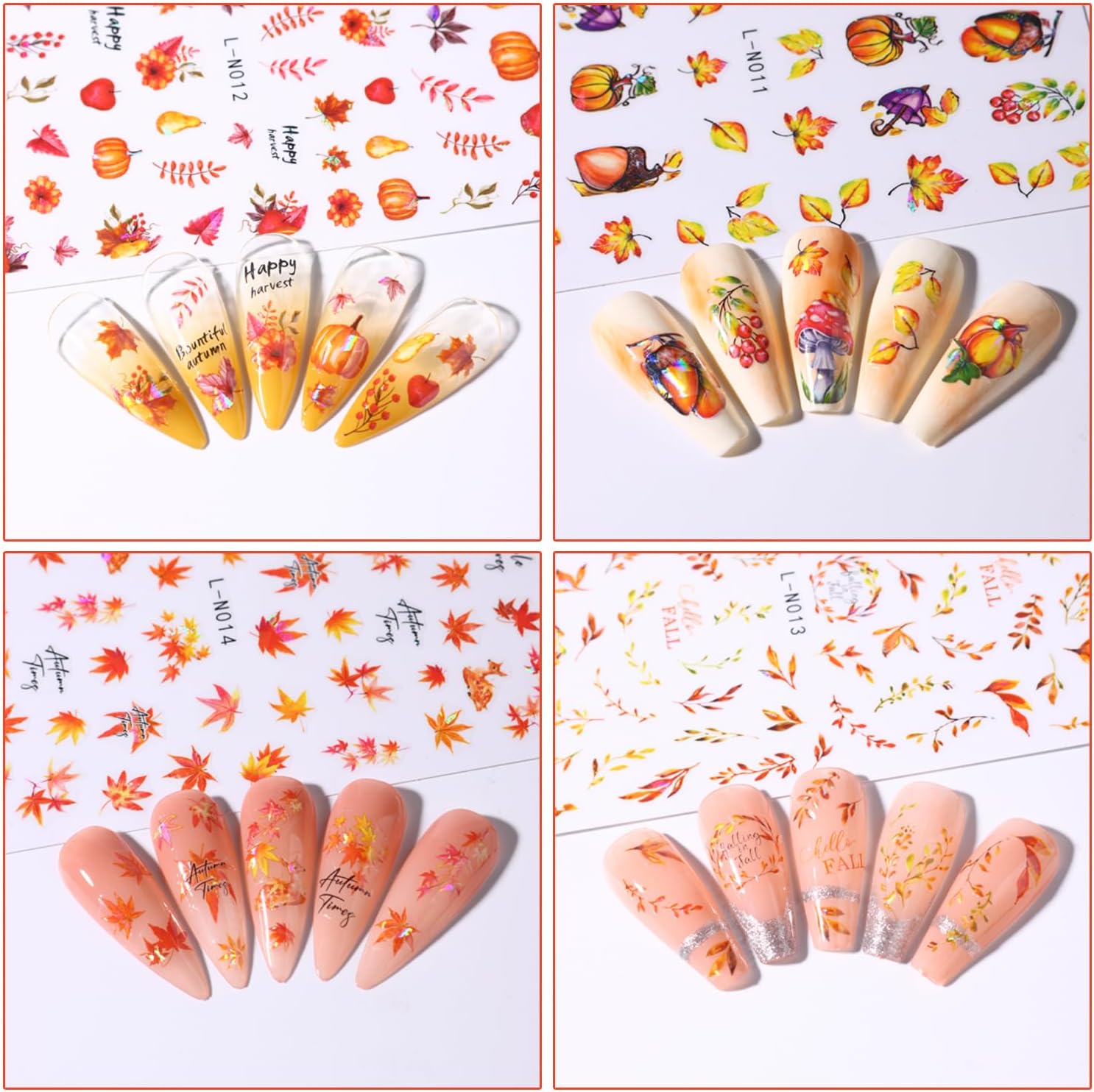 Calcomanías de arte de uñas de hoja de arce de otoño, hojas de otoño 3D, diseño de calabaza y hongos para uñas, decoración de calcomanías de