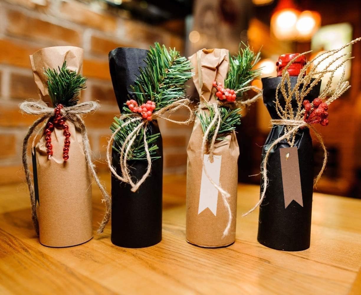DIYASY Etiquetas de regalo de papel kraft con cuerda, 150 etiquetas de papel marrón, blanco y negro, etiquetas colgantes de 2.8 x 0.8 pulgadas,