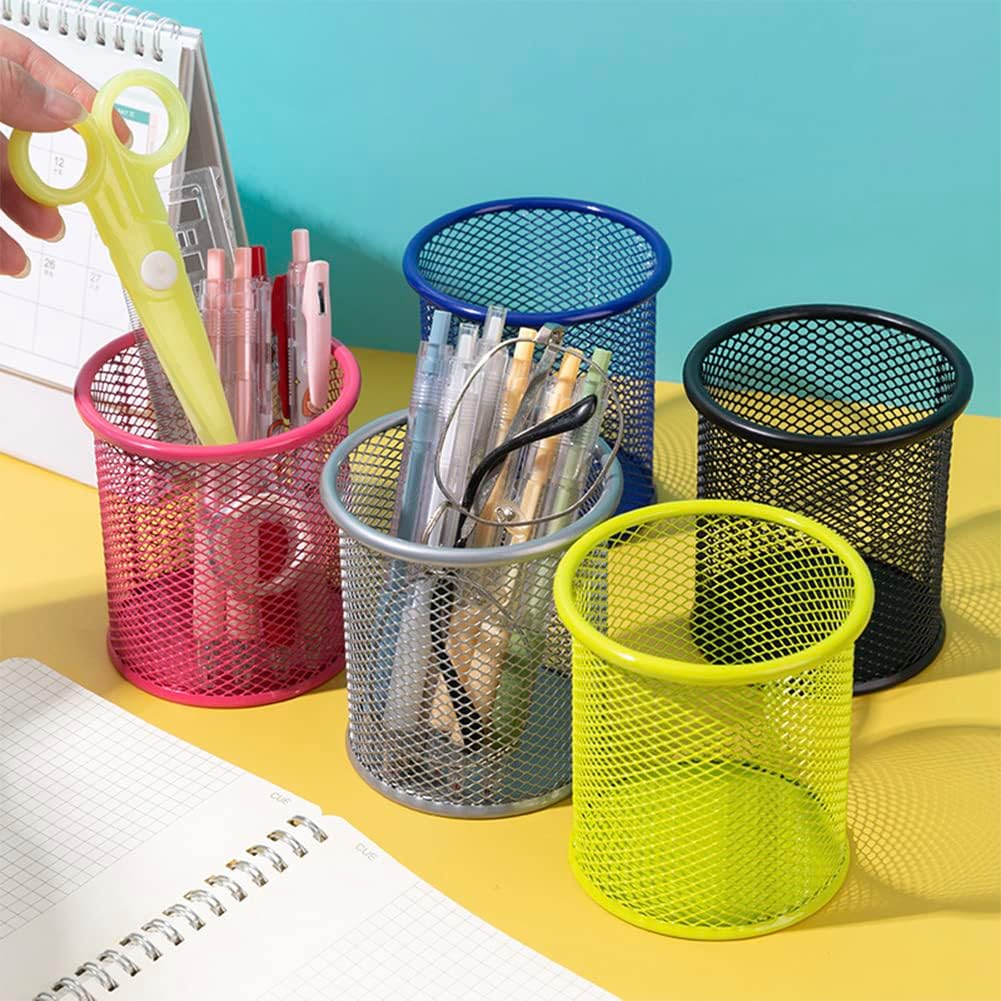 UNIYO Portalápices de malla – 4 bolígrafos de metal organizan vasos para lápices (verde)