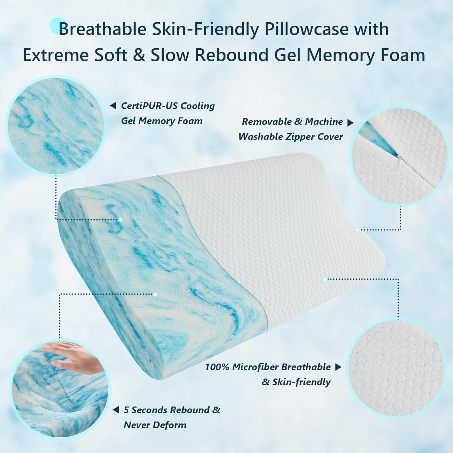 Almohada cervical ortopédica para dormir, almohada ergonómica para aliviar el dolor de cuello y hombros, almohada cervical ortopédica para dormir,