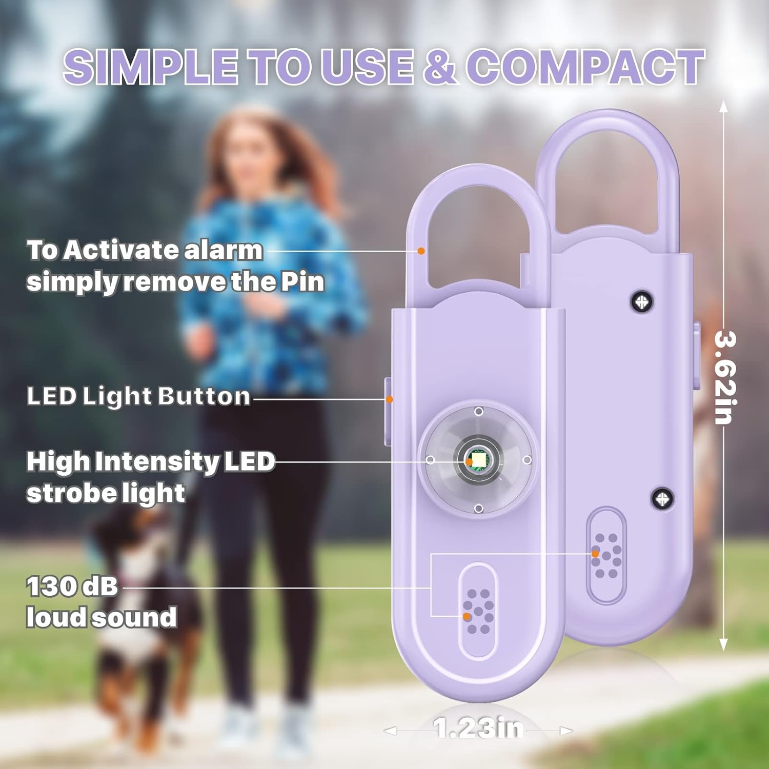 Safe Sound – Alarma personal con sonido seguro, paquete de 2 llaveros de alarma de seguridad de emergencia de 130 dB con luz LED estroboscópica,