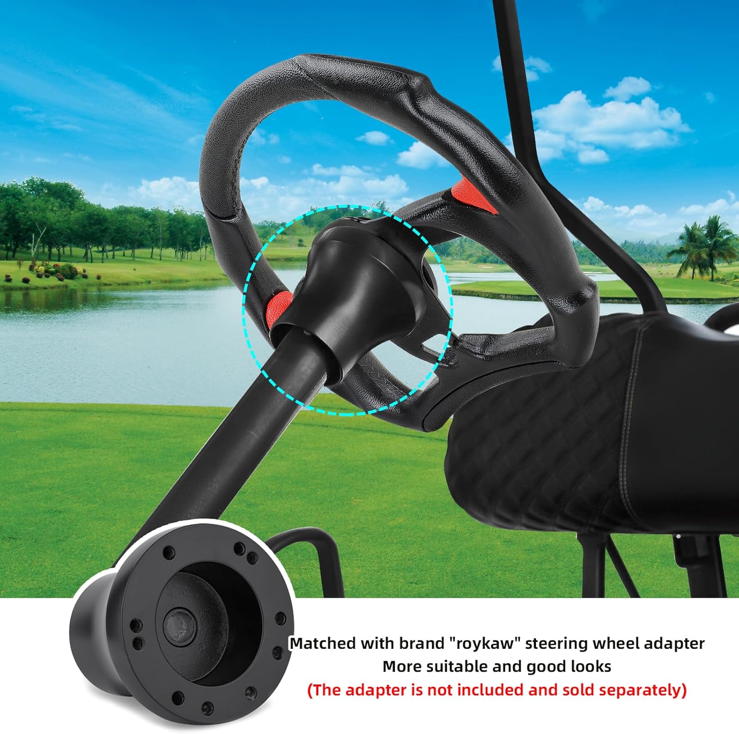 Roykaw Volante de carrito de golf de 12.5 pulgadas O.D Racing Style Volante compatible con EZGO RXVTXTMedalist, Club Car DSPrecedentTempo, Yamaha