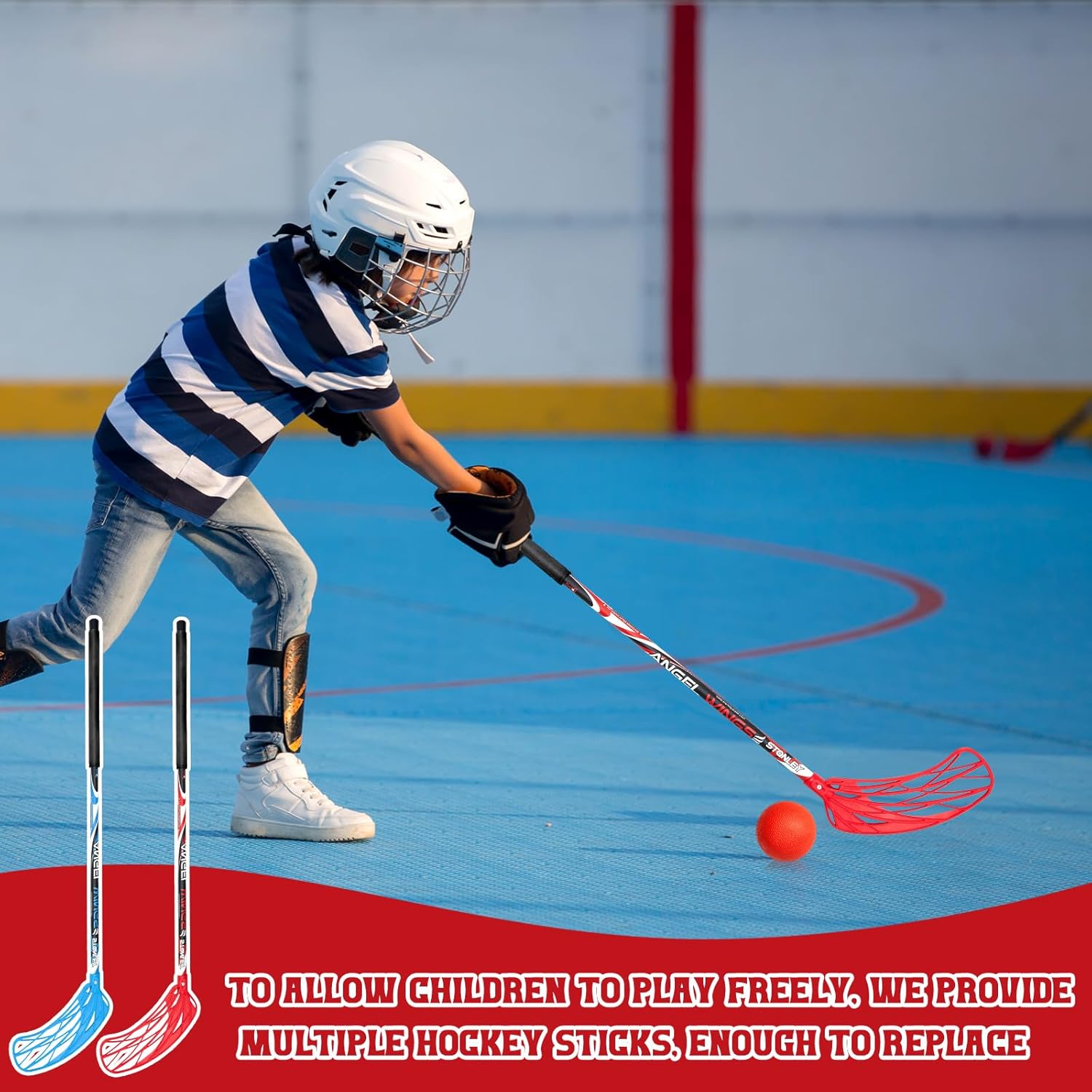 Juego de 12 piezas de 6 bolas de floorball elemental de 37.4 pulgadas y pelota de floorball para niños y adolescentes, pelota de floorball para