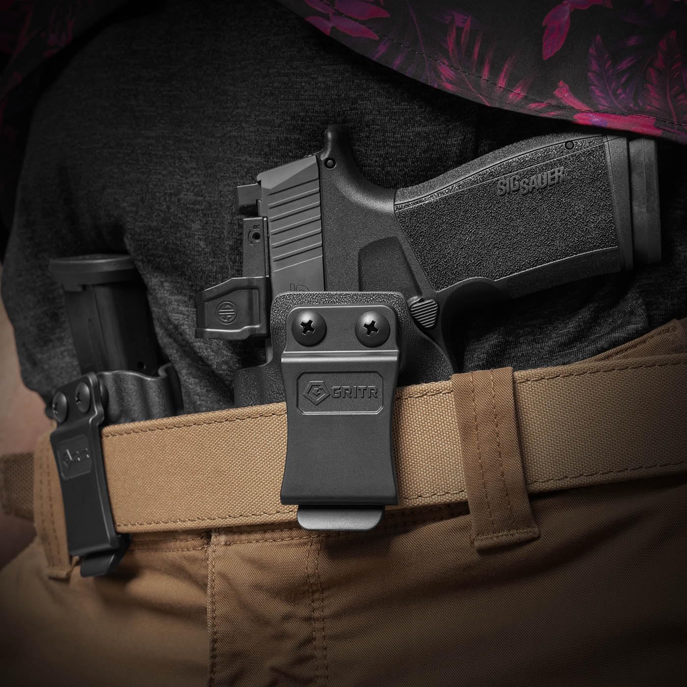 GRITR IWB Kydex – Funda para pistola Sig Sauer P365-XMACRO para mano derechaizquierda, corte óptico, garra de ocultación, parte inferior abierta,