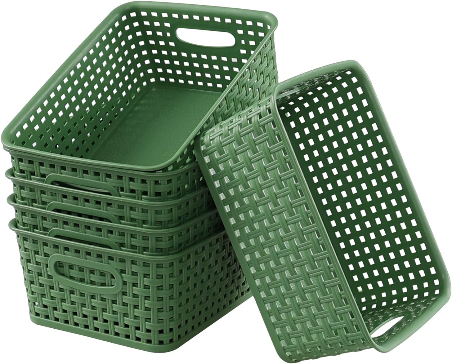 Sadstory – Cesta de almacenamiento tejida de plástico verde oscuro, cesta de plástico para estantes, 6 paquetes