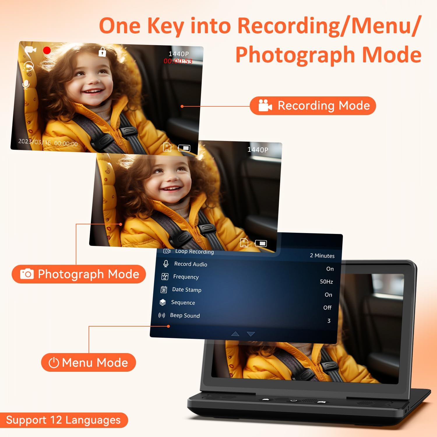Cámara de coche para bebé HD 1440P, monitor de coche de bebé de 5 pulgadas con cámara de visión nocturna a todo color, espejo de seguridad infantil