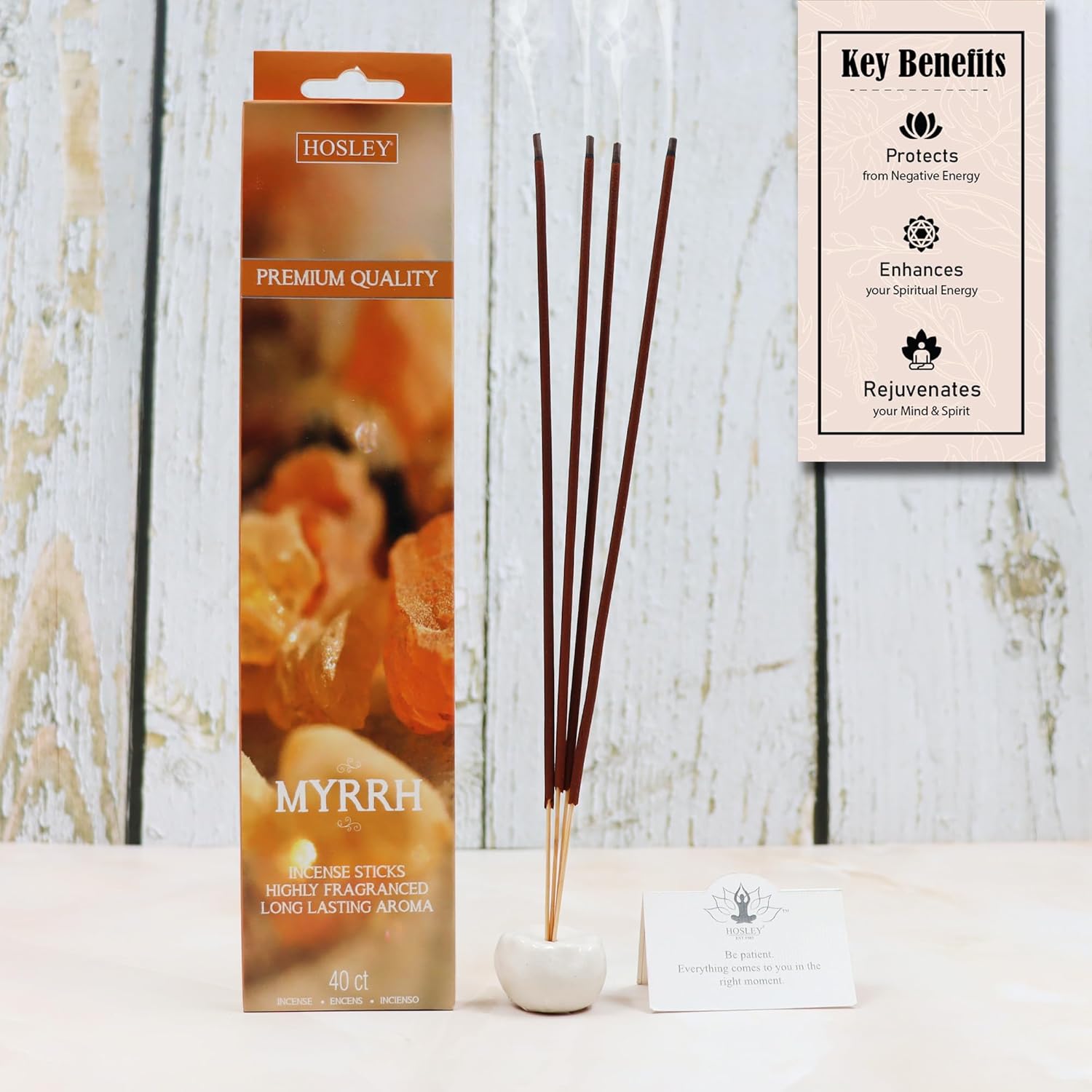 Hosley Myrrh Fragances – Varillas de incienso con infusión de aceites esenciales para aromaterapia de larga duración, relajación holística en cada