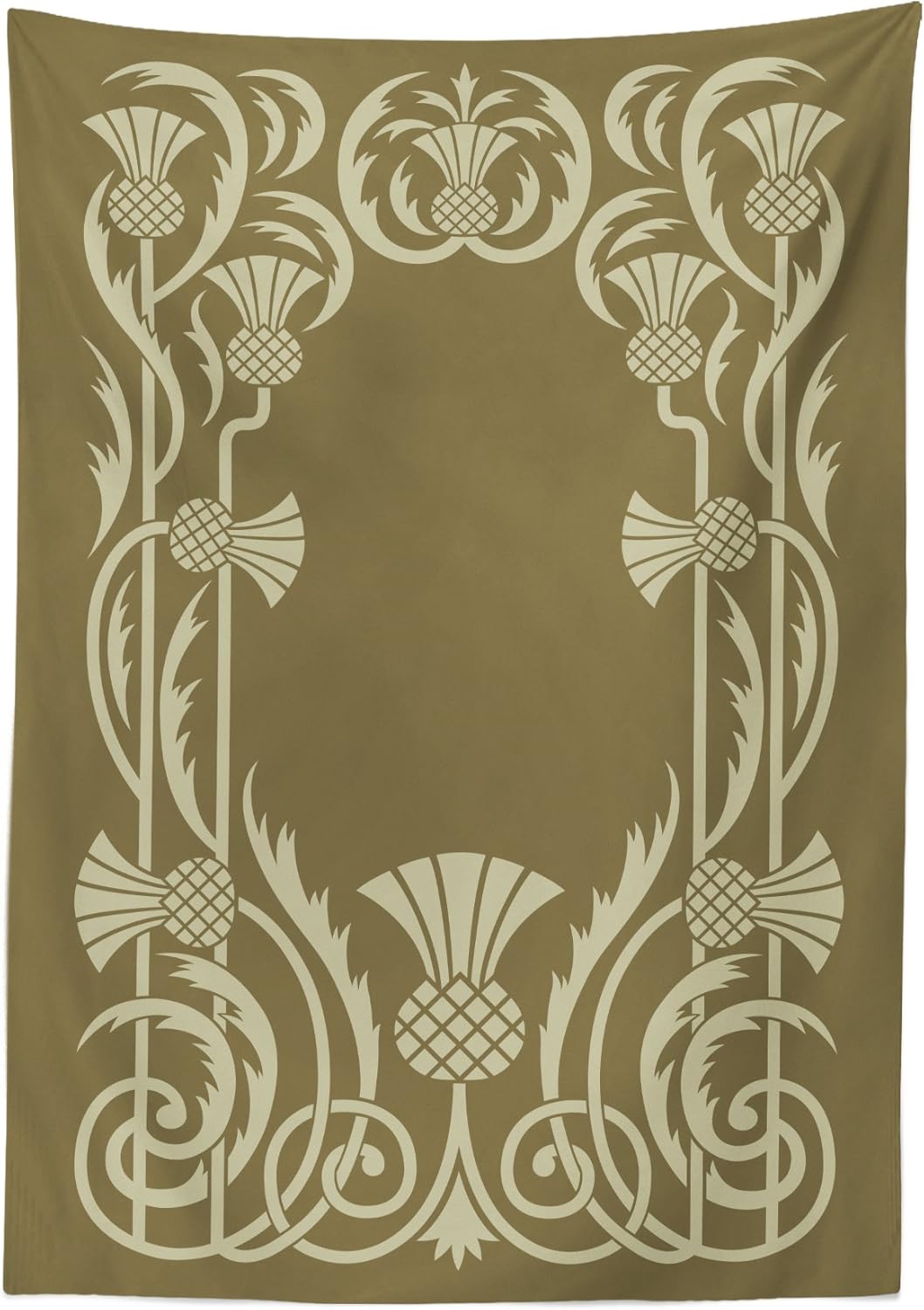 Ambesonne Mantel Art Nouveau con borde floral con hojas de frutas tropicales de piña, remolinos de estilo retro, mantel rectangular para comedor y