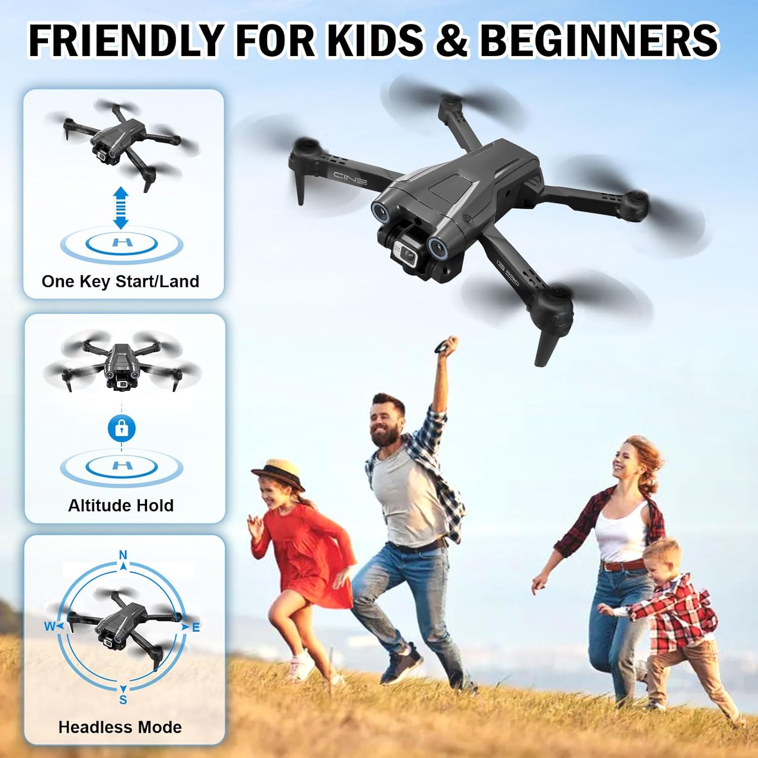 Dron para niños y adultos, cuadricóptero RC con cámara FPV HD 1080P para principiantes, mini dron plegable con evitar obstáculos, modo sin cabeza,