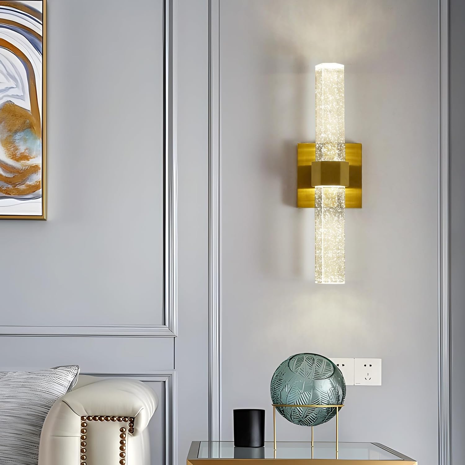Apliques modernos de pared de cristal, iluminación de pared LED dorada 4000K 10W dormitorio lámpara de pared accesorios para sala de estar, baño,