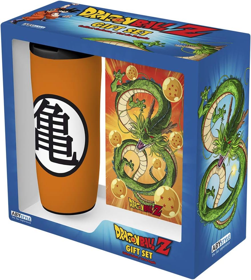 ABYstyle El juego de regalo de Dragon Ball Z incluye vaso DBZ con símbolo de Kame de 12 onzas, Shenron de tapa dura y 7 bolas de dragón, cuaderno de