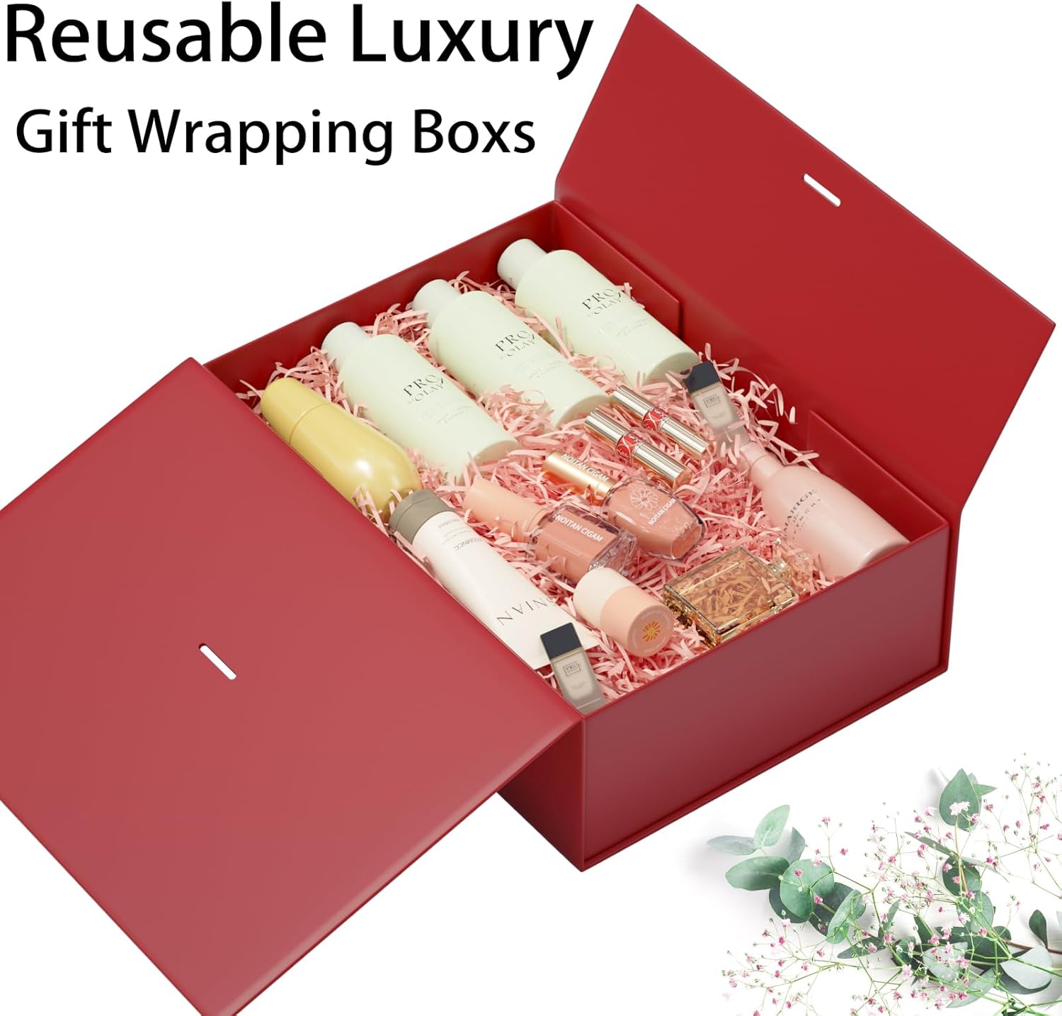 Caja de regalo con tapa de 13 x 9 x 4 pulgadas, caja de regalo de lujo con tarjeta de felicitación de cinta y cierre magnético, adecuada para bodas,