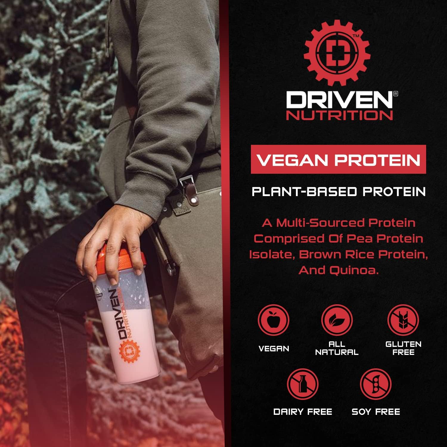 Driven Proteína vegana en polvo (2 libras)  100% a base de plantas, aminoácidos esenciales + superalimentos ricos en antioxidantes  Limpio, sin