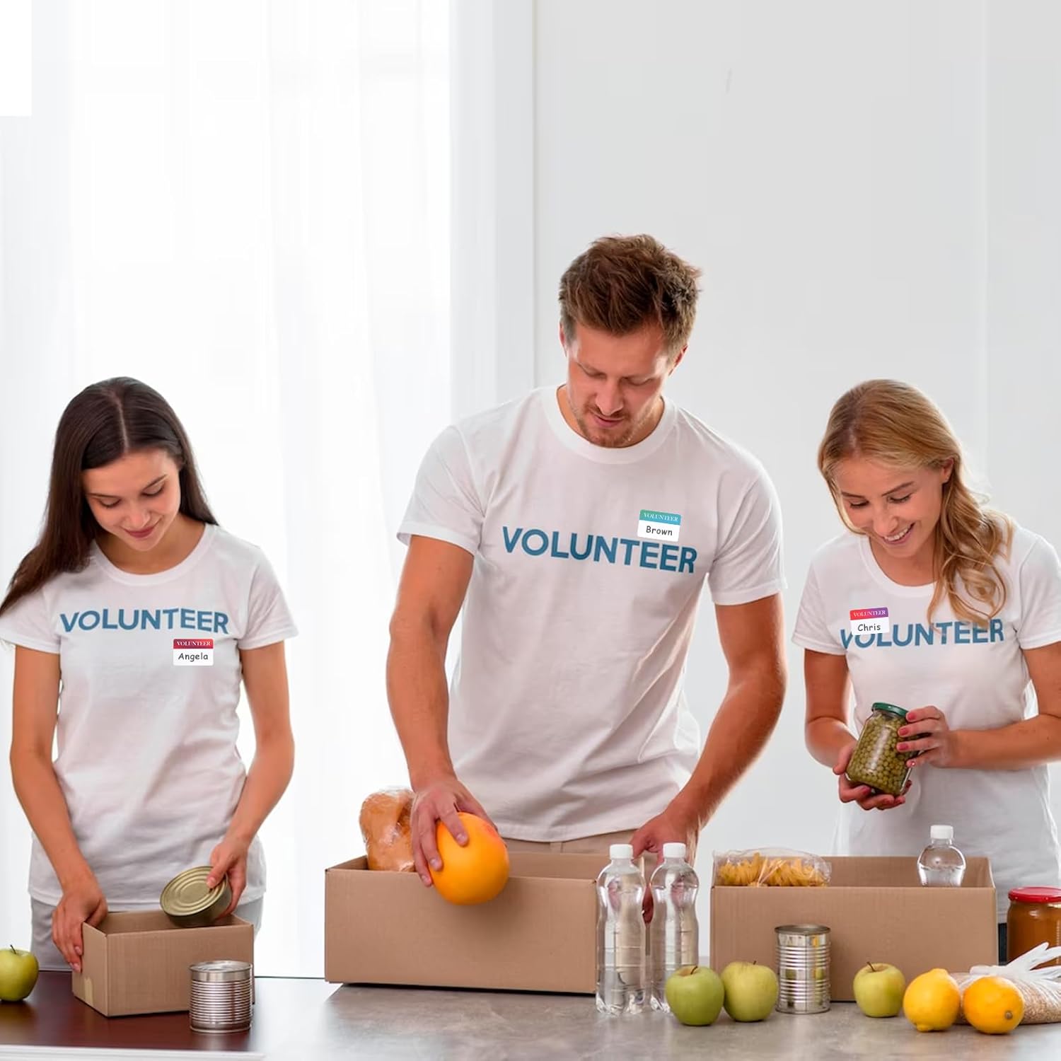 200 etiquetas adhesivas de nombre de voluntario, 2 etiquetas autoadhesivas de nombre de 3 pulgadas, calcomanías que dicen voluntarios para la
