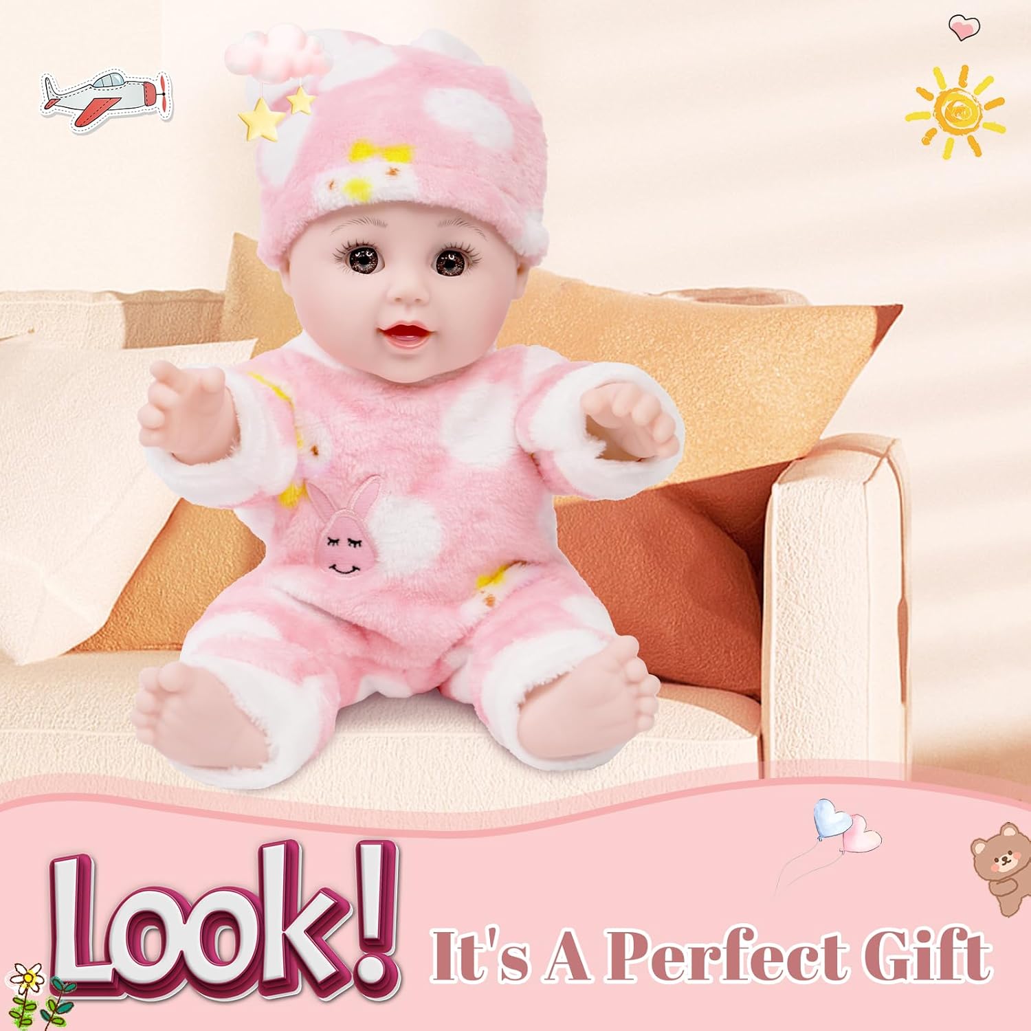 Muñeca de bebé de 12 pulgadas con juego de accesorios, muñecas suaves para niñas de más de 3 años, juguetes de bebé para regalo de cumpleaños