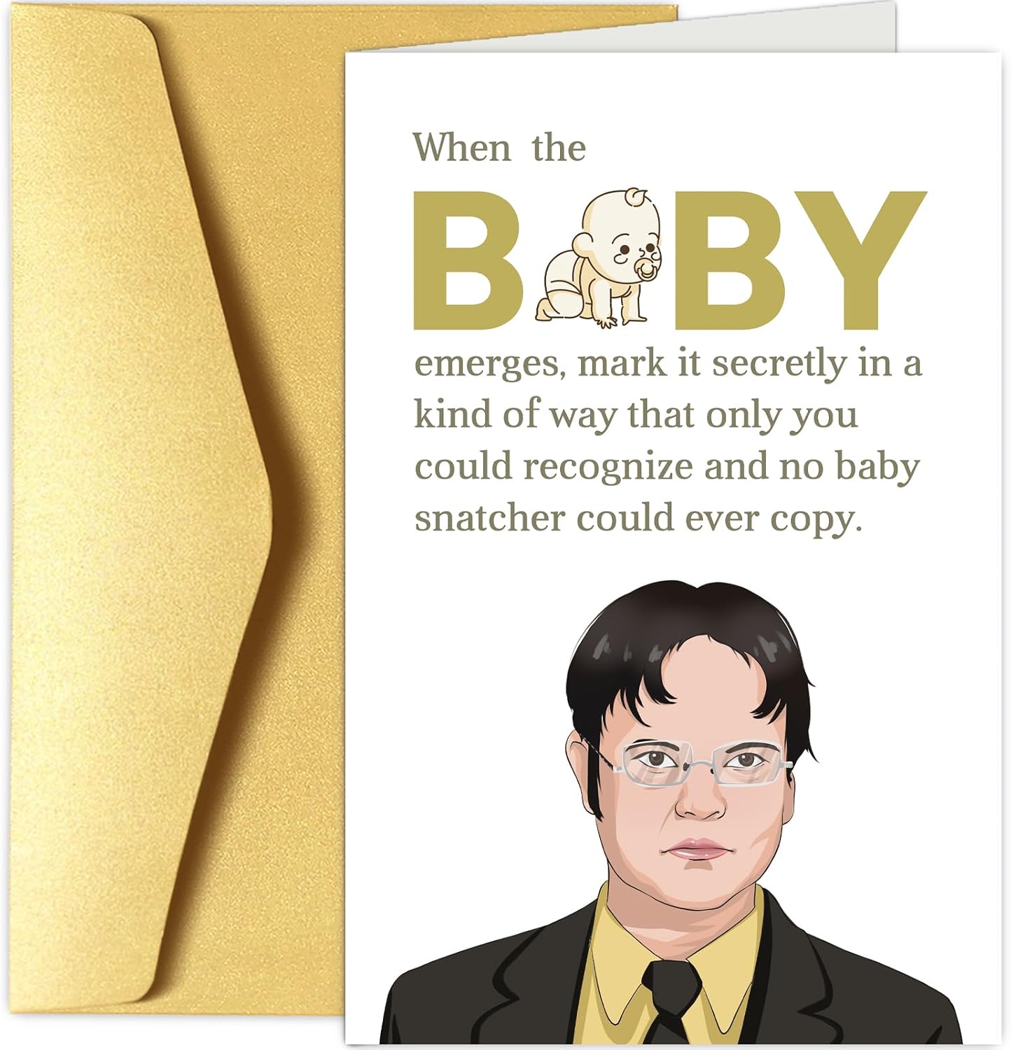Divertida tarjeta de bebé de The Office, Dwight Schrute Baby Shower para niño y niña, tarjeta de felicitación para nuevos padres, marca el nuevo bebé