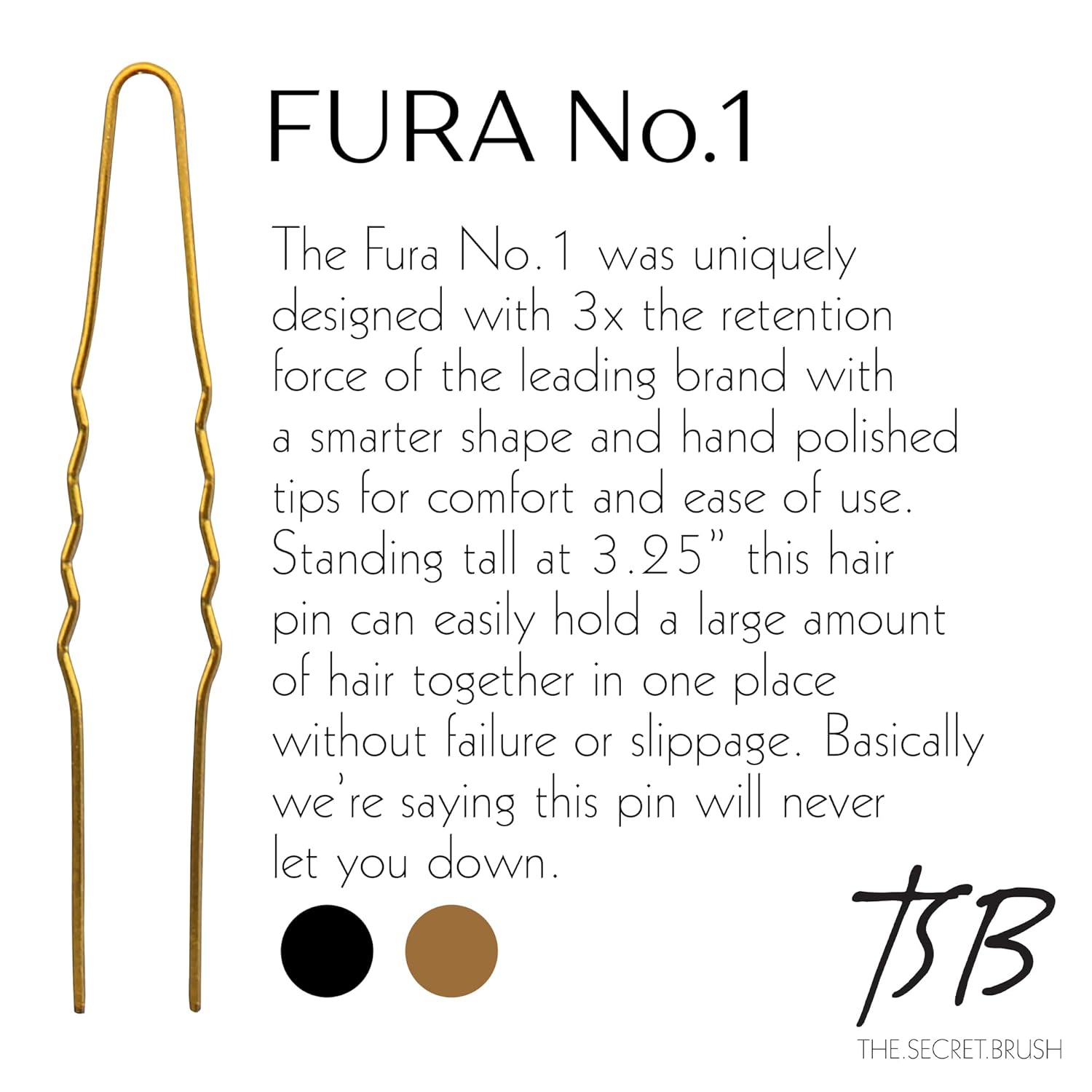 TSB Fura No.1 – Juego de horquillas para el pelo de bronce profesional Jumbo de 30 a 3.25 pulgadas, 3 retenciones, estilo vintage, ideal para bodas