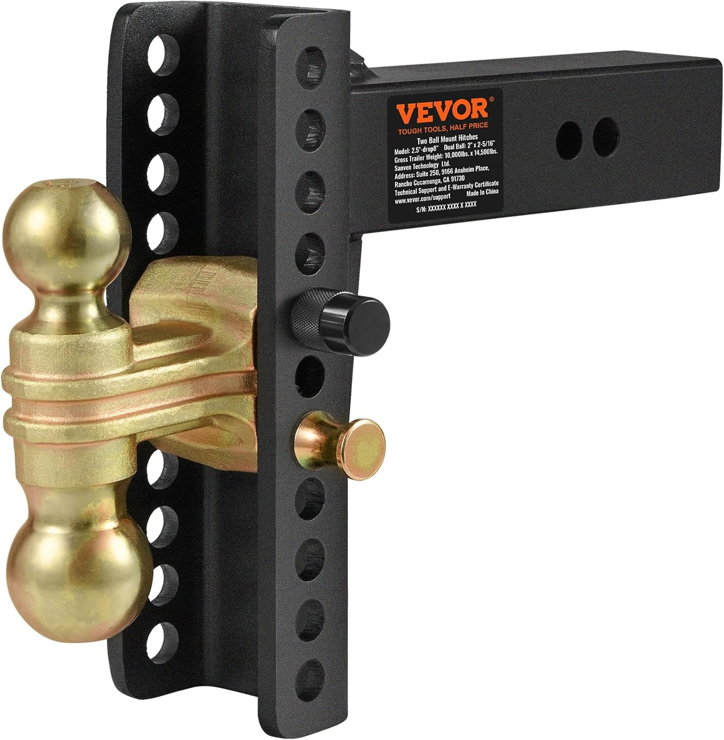 VEVOR Enganche de remolque ajustable, caída de 8 pulgadas y montaje de bola de enganche de elevación de 6.5 pulgadas con receptor de 2.5 pulgadas,