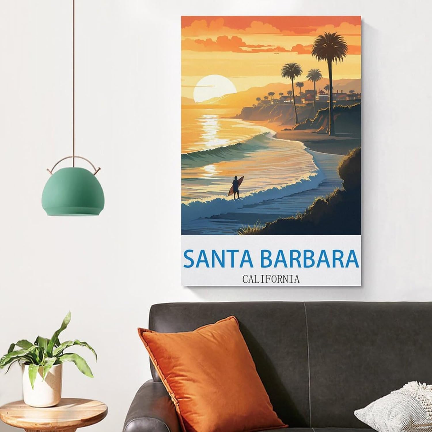 Pósteres de viaje vintage de Santa Bárbara California para surf, 08 x 12 pulgadas, pintura en lienzo, arte de pared, decoración de pared,