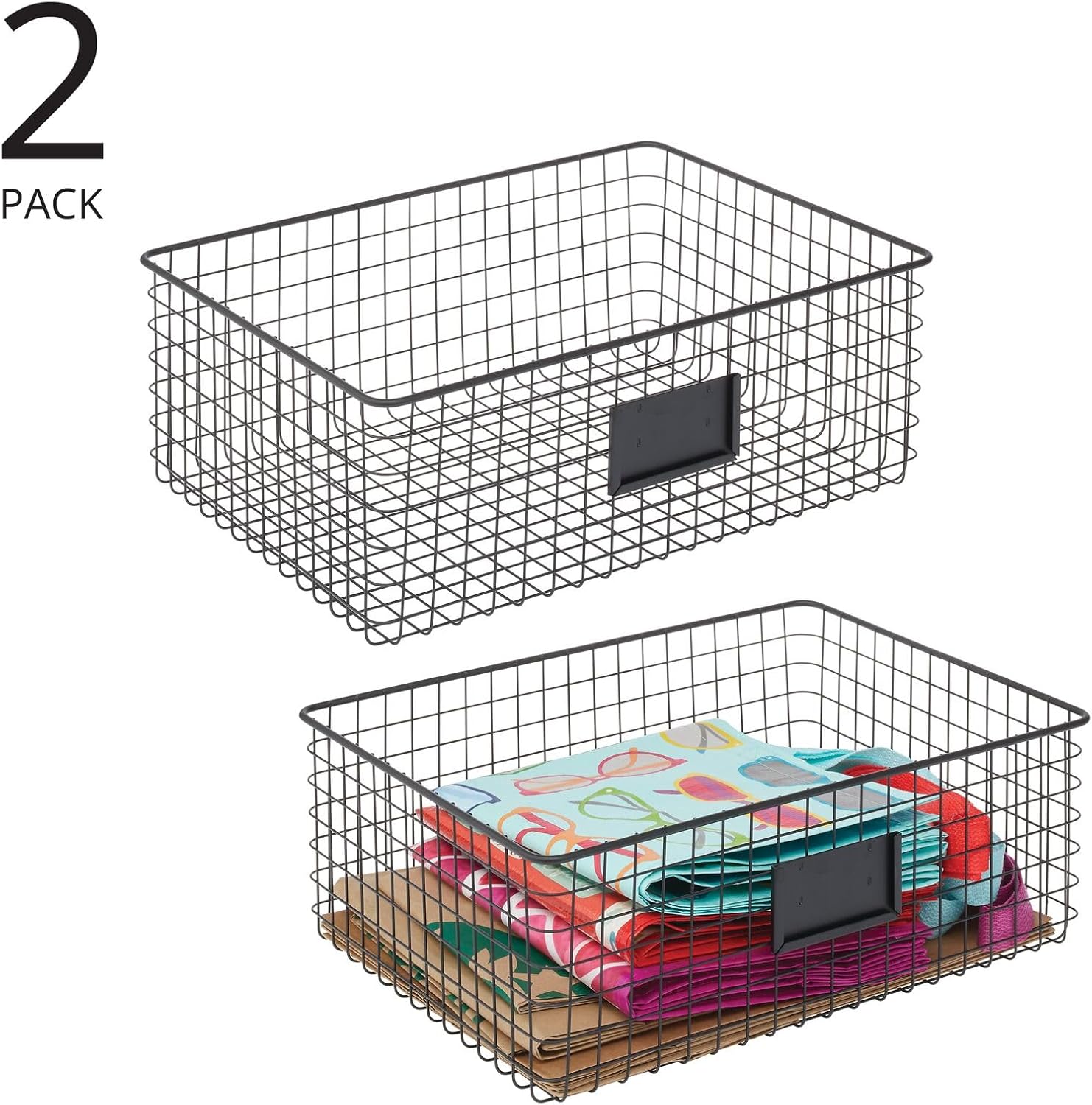 mDesign – Canasta de rejilla de metal para organizar y almacenar alimentos, paquete de 2 unidades