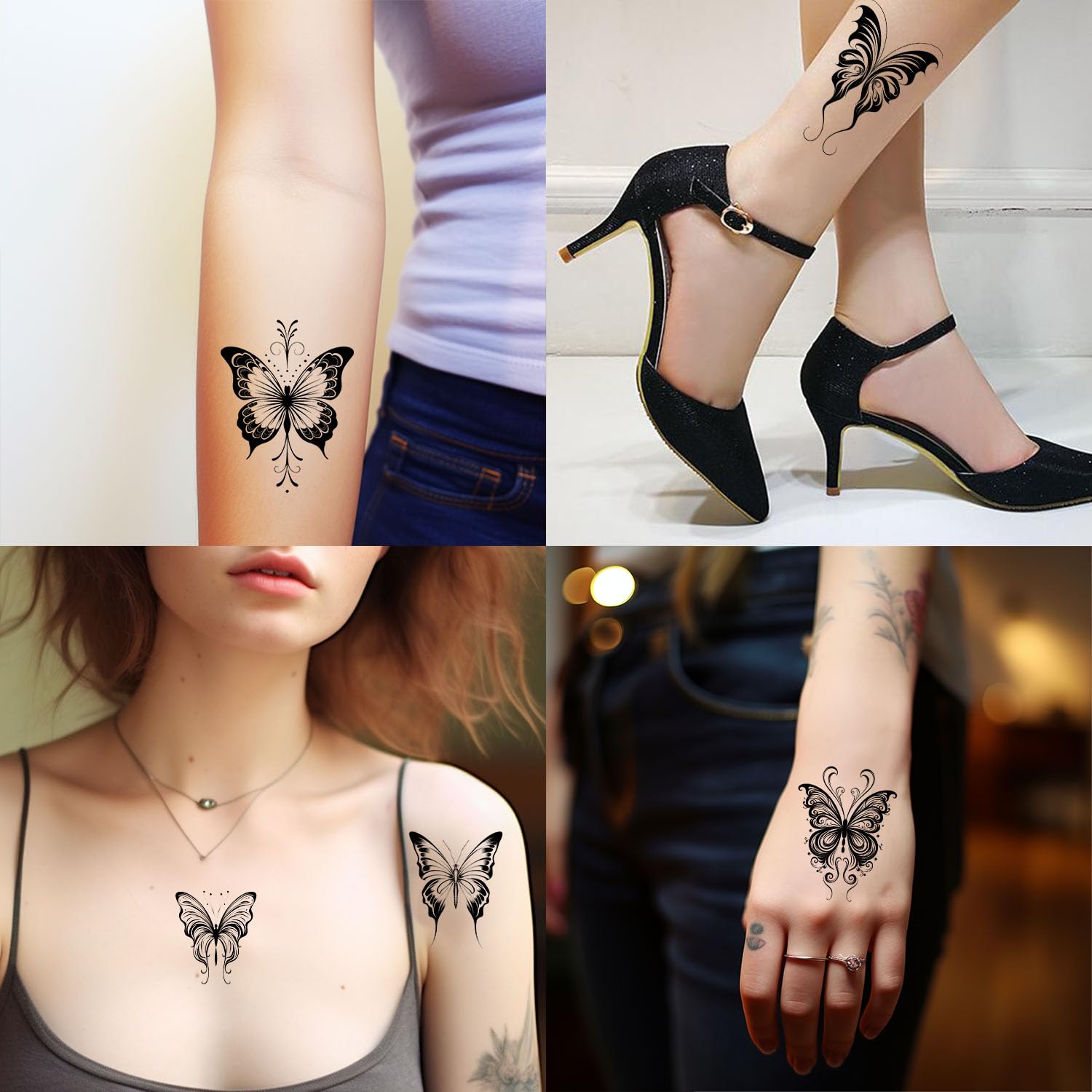 AWLEE Tatuajes temporales de mariposa para mujer, 30 hojas de tatuajes falsos de tinta que se ven reales y duran mucho tiempo, pequeños tatuajes de