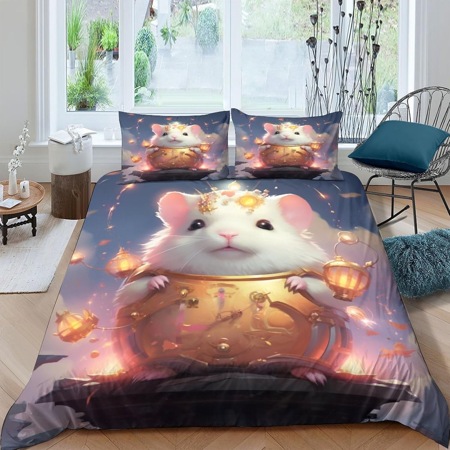 Lindo edredón de cama de hámster travieso juego de edredón de animales del bosque de hámster travieso, diseño de gatos y perros, edredón de cama
