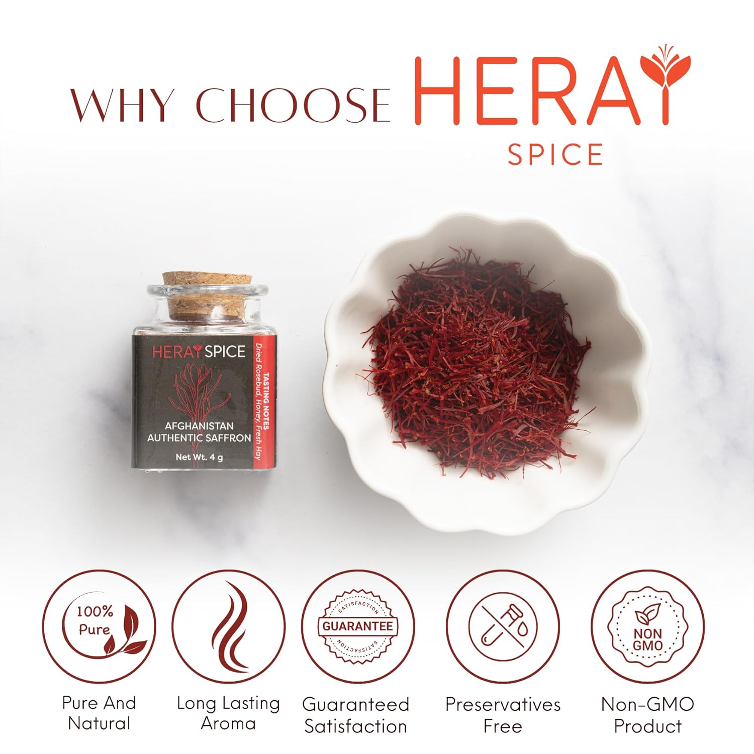 Heray Azafrán, hilos de azafrán afgano prémium (calidad Super Negin A +) Fresco puro todo rojo hilo azafrán especia para bouillabaisse risotto,