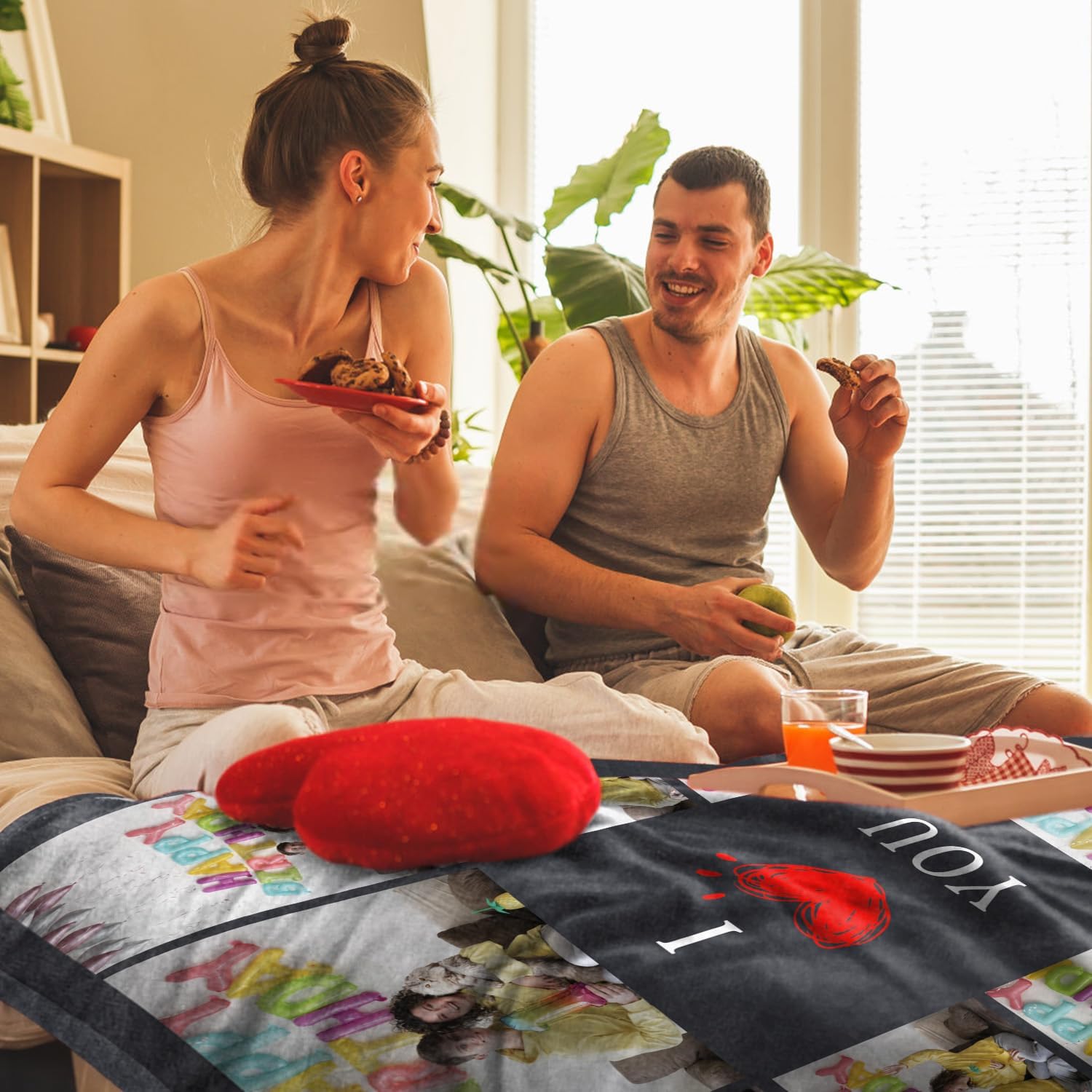 MeMoShe Regalos de pareja con texto en inglés “I Love You”, manta de fotos de forro polar Sherpa personalizada, regalos de cumpleaños para novio,