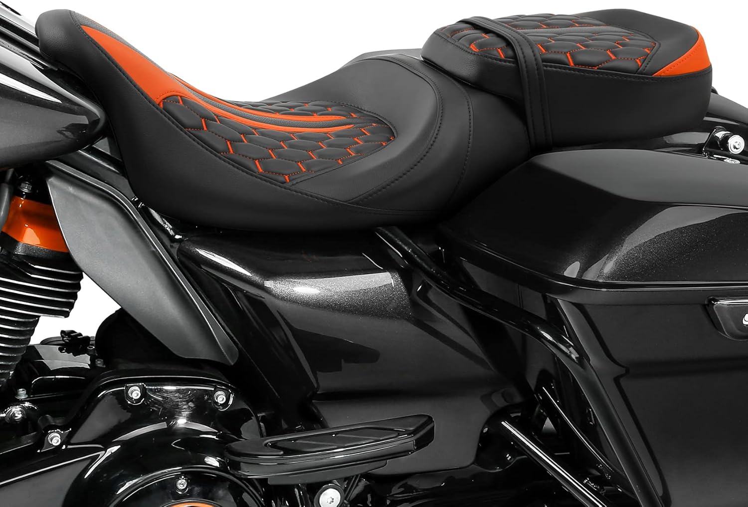 XFMT Asiento de pasajero de dos piezas para motocicleta de dos piezas, de perfil bajo, para Harley Touring CVO Road King Road Glide, Street Glide,