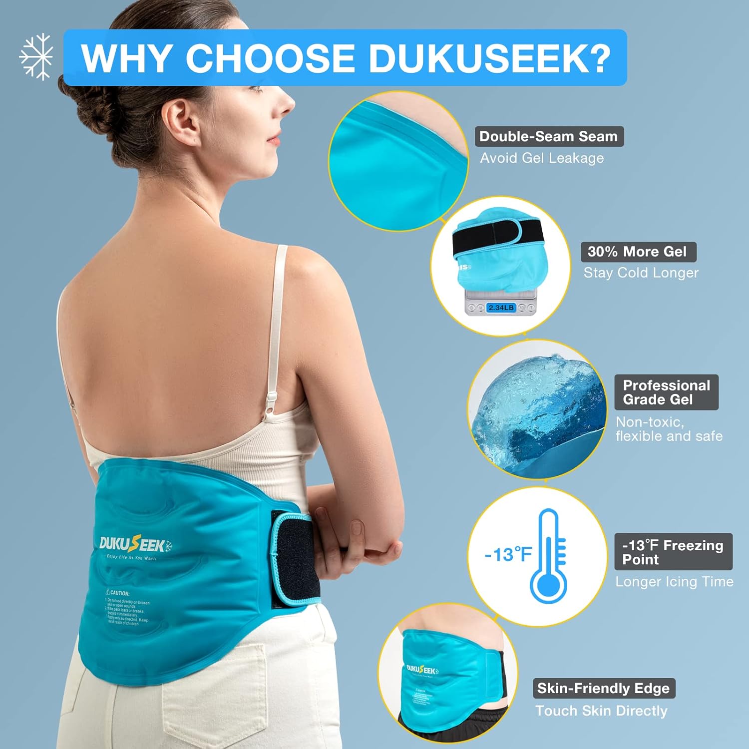 Bolsa de hielo para lesiones de espalda y alivio del dolor, bolsa de hielo reutilizable con correas desmontables, envoltura de hielo de gel flexible