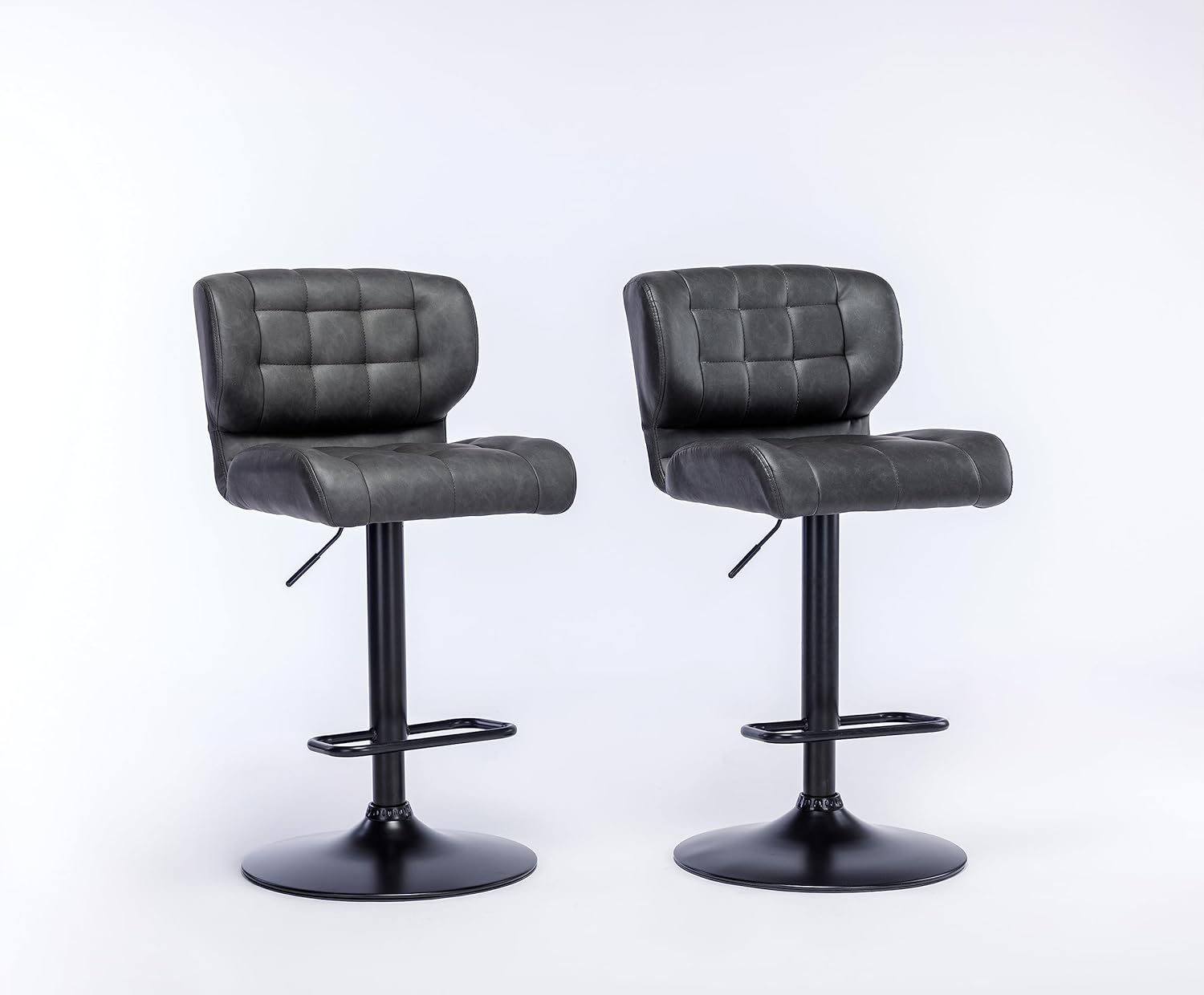 Urban Home Furniture Harvey Taburetes de bar ajustables con respaldo bajo, sillas de bar giratorias de piel sintética gris plomizo para cocinaisla,
