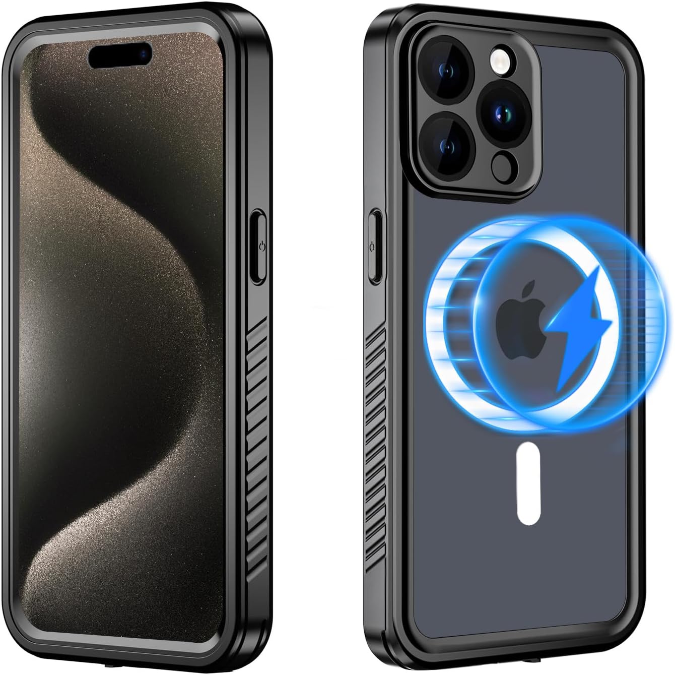 Funda magnética para iPhone 15 Pro impermeable con protector de pantalla integrado, compatible con MagSafe a prueba de golpes, a prueba de polvo,