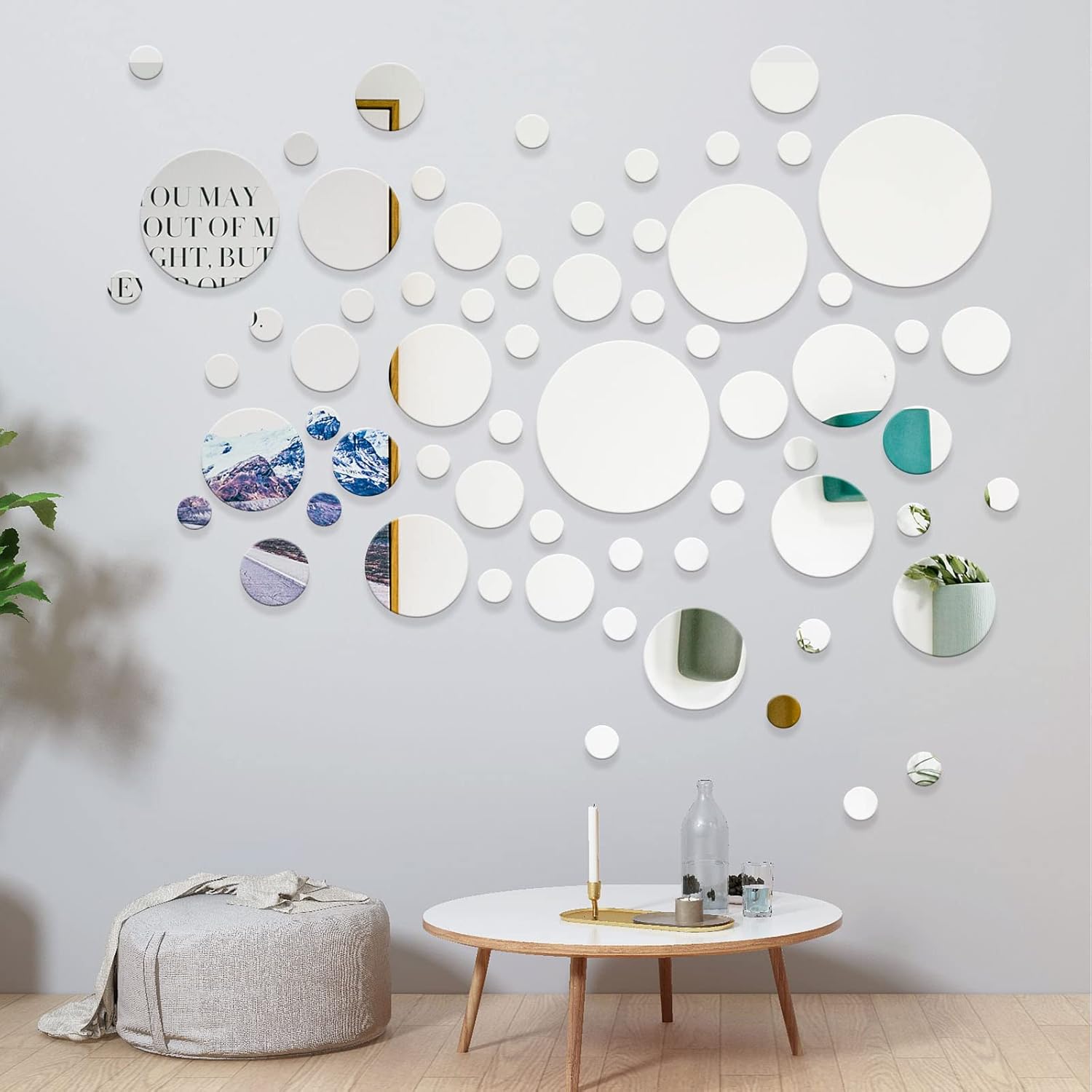 iCAGY Espejo redondo para decoración de pared, espejo de pared circular decorativo, espejo acrílico, autoadhesivo, montado en la pared, decoración