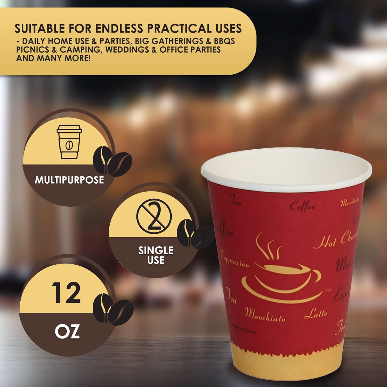 PAMI Vasos de papel para café caliente caja de 1000 12 onzas, tazas de café desechables para llevar para bebidas calientes, vasos de papel de un