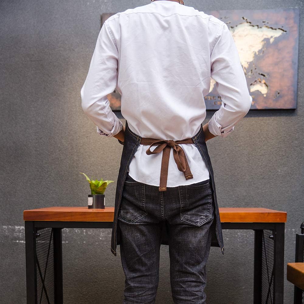 Delantal de mezclilla unisex ajustable con múltiples bolsillos para chef cocina, barbacoa y estudio