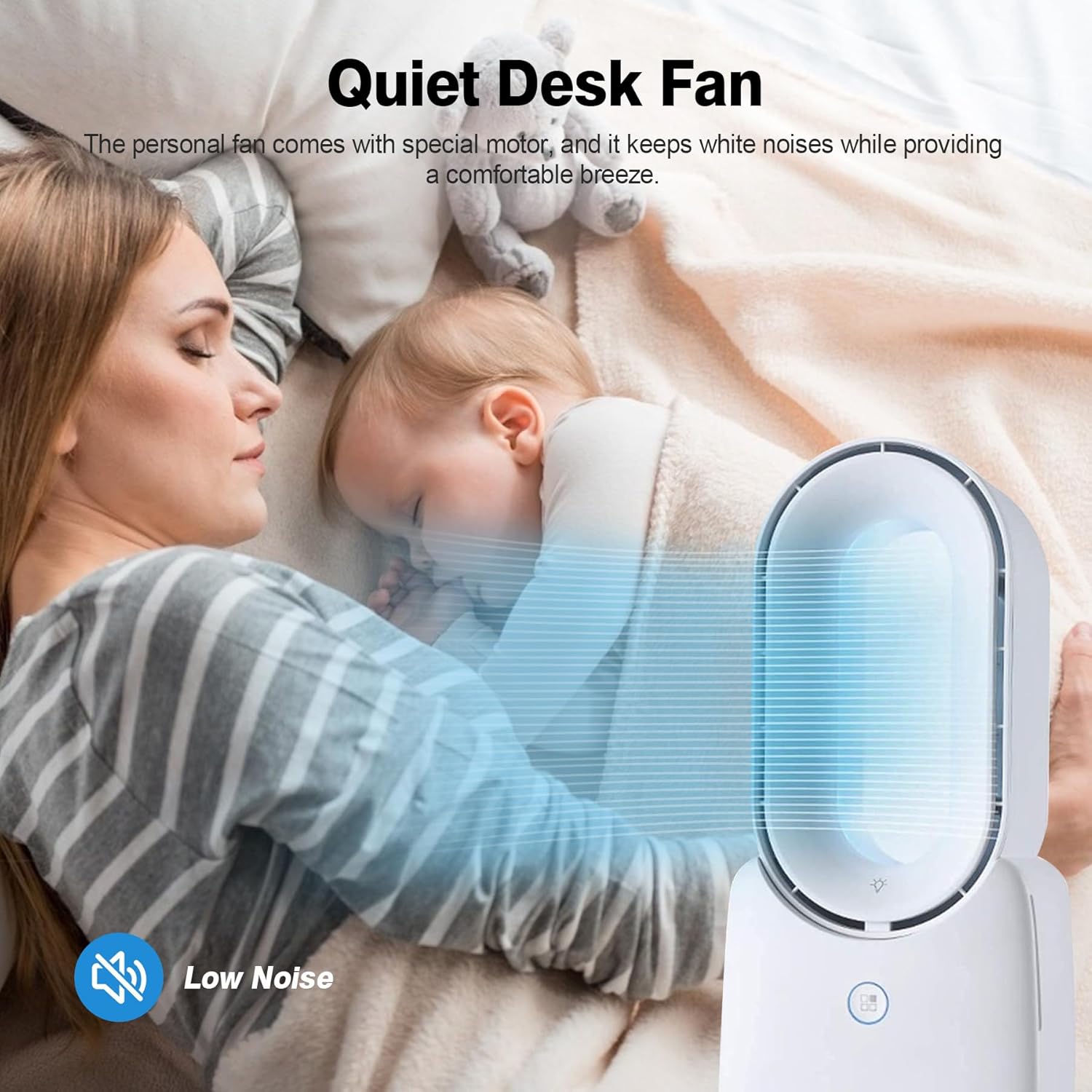 CONBOLA Ventilador de escritorio sin aspas, pequeño ventilador de oficina silencioso de 11.8 pulgadas con luz LED de 5 colores, control táctil,