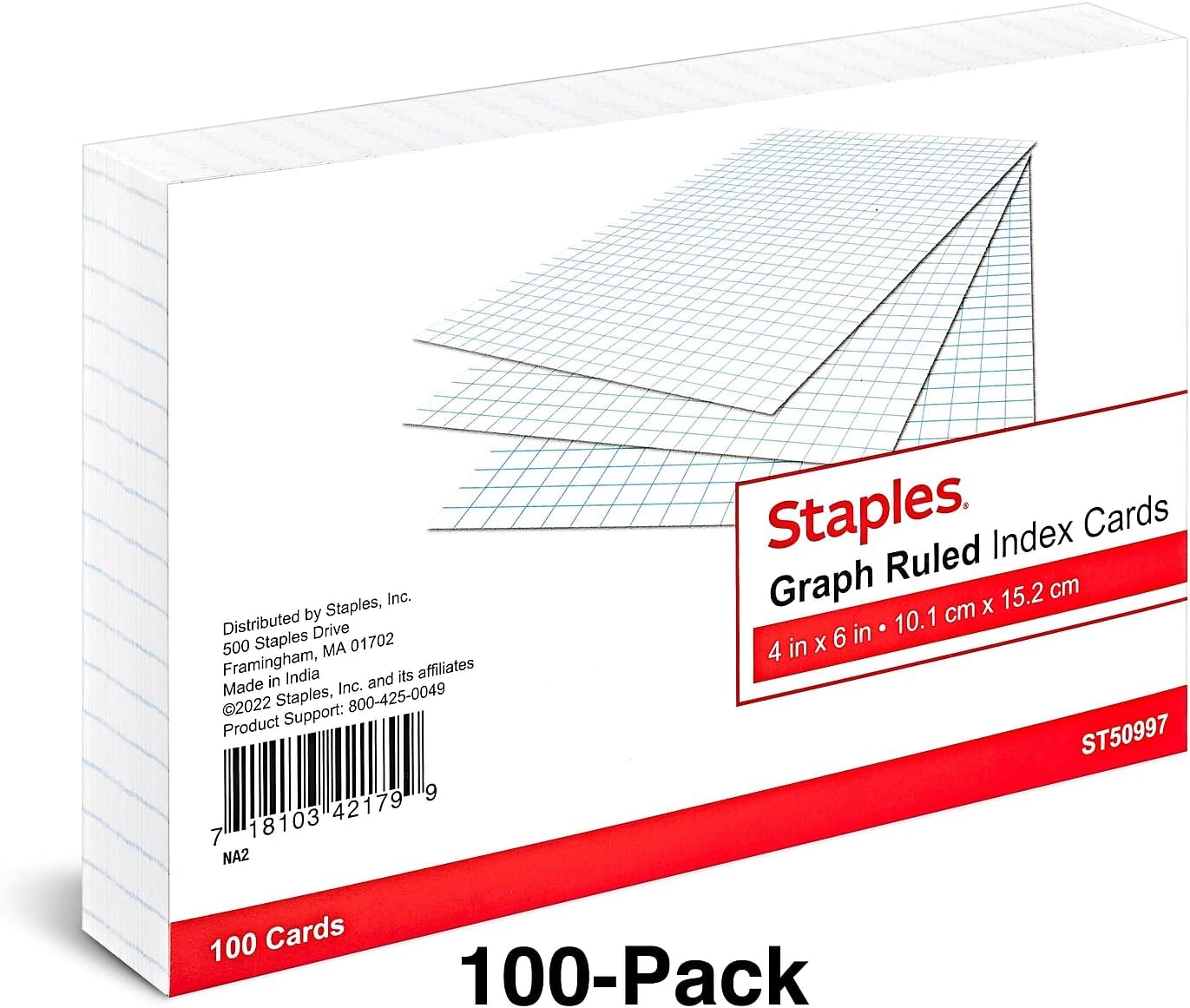 Staples Tarjeta de índice de 4 pulgadas x 6 pulgadas, gráfico rayado, blanco, 300cartón (St50997-Ccvs)