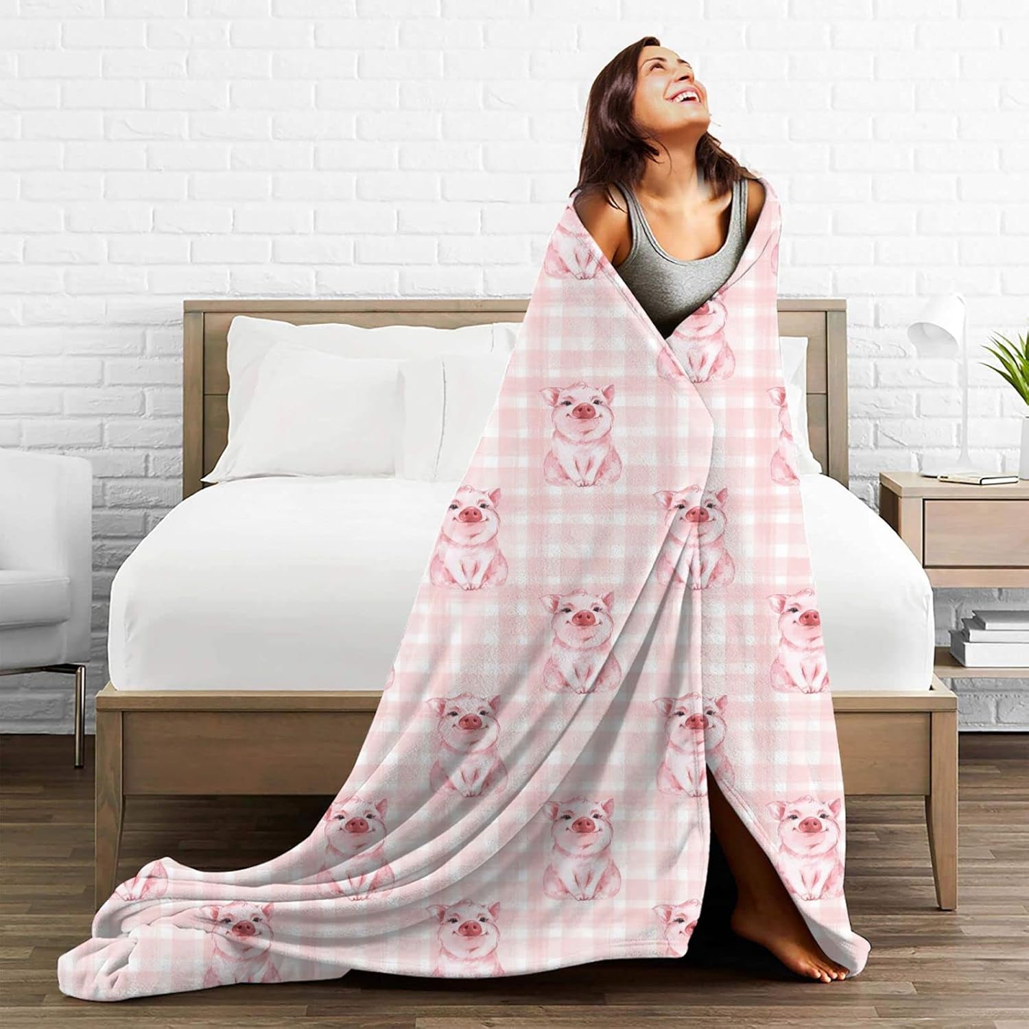 Manta de cerdito rosa con diseño de cerdito rosa, suave, ligera y acogedora manta de franela de vellón para sofá o dormitorio, 60 x 50 pulgadas
