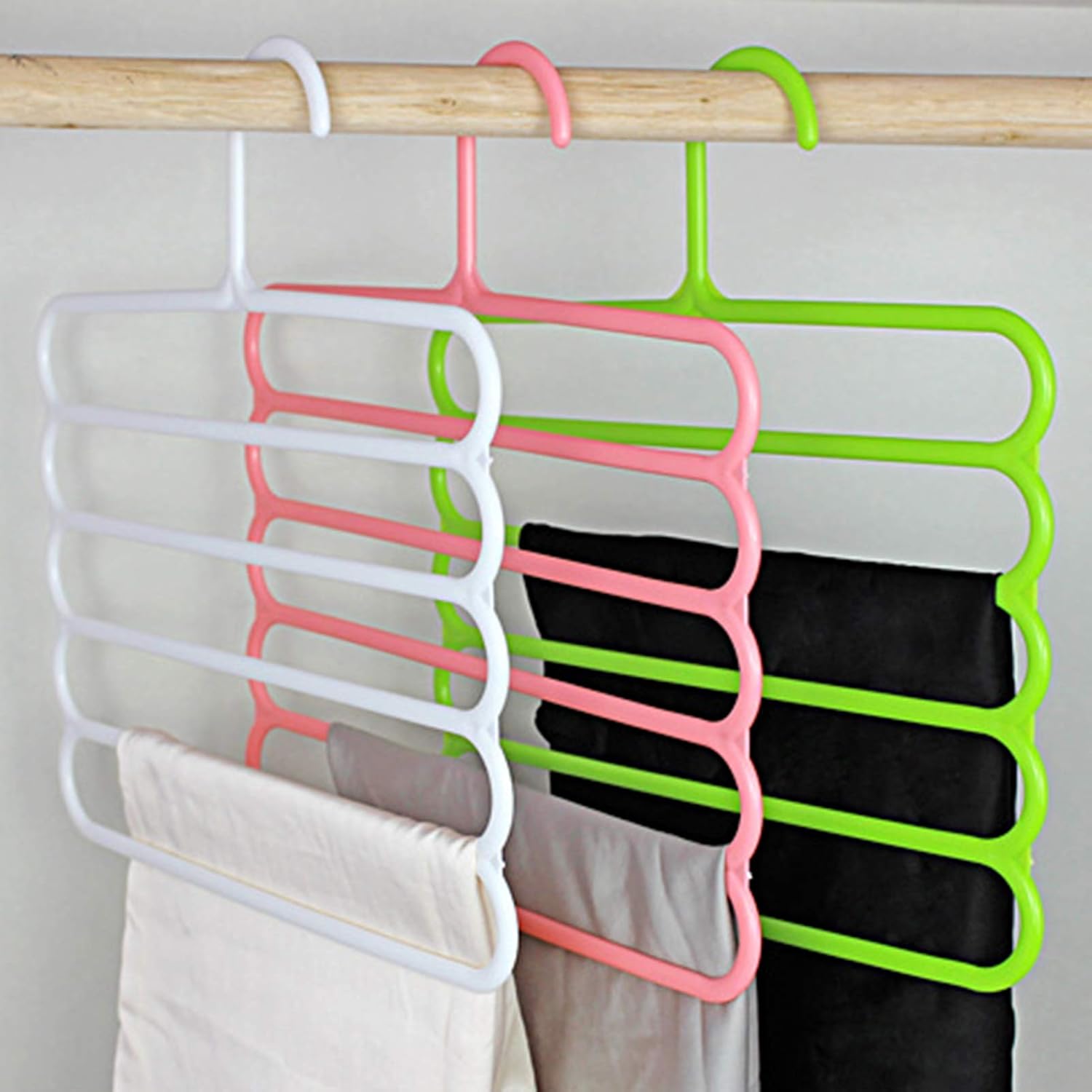 Perchas multiusos para ahorrar espacio, gancho de armario de 5 capas antideslizante que ahorra espacio para esposas de casa, color verde