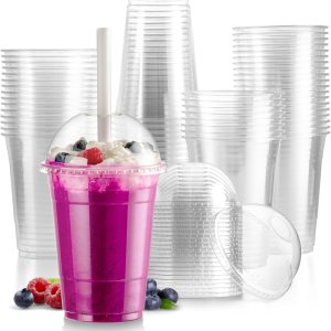 Fit Meal Prep Paquete de 100 vasos de plástico transparente de 16 onzas con tapas de cúpula, tazas desechables para café helado, tazas Boba sin BPA Fit Meal Prep Paquete de 100 vasos de plástico transparente de 16 onzas con tapas de cúpula, tazas desechables para café helado, tazas Boba sin BPA
