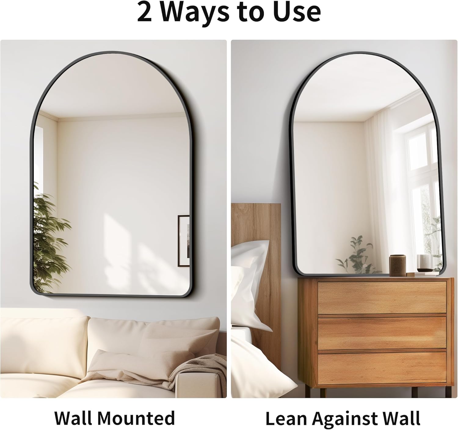 Espejo de pared arqueado, espejo de baño de 32 x 48 pulgadas, moderno marco de aleación de aluminio negro, espejo de tocador grande para dormitorio,