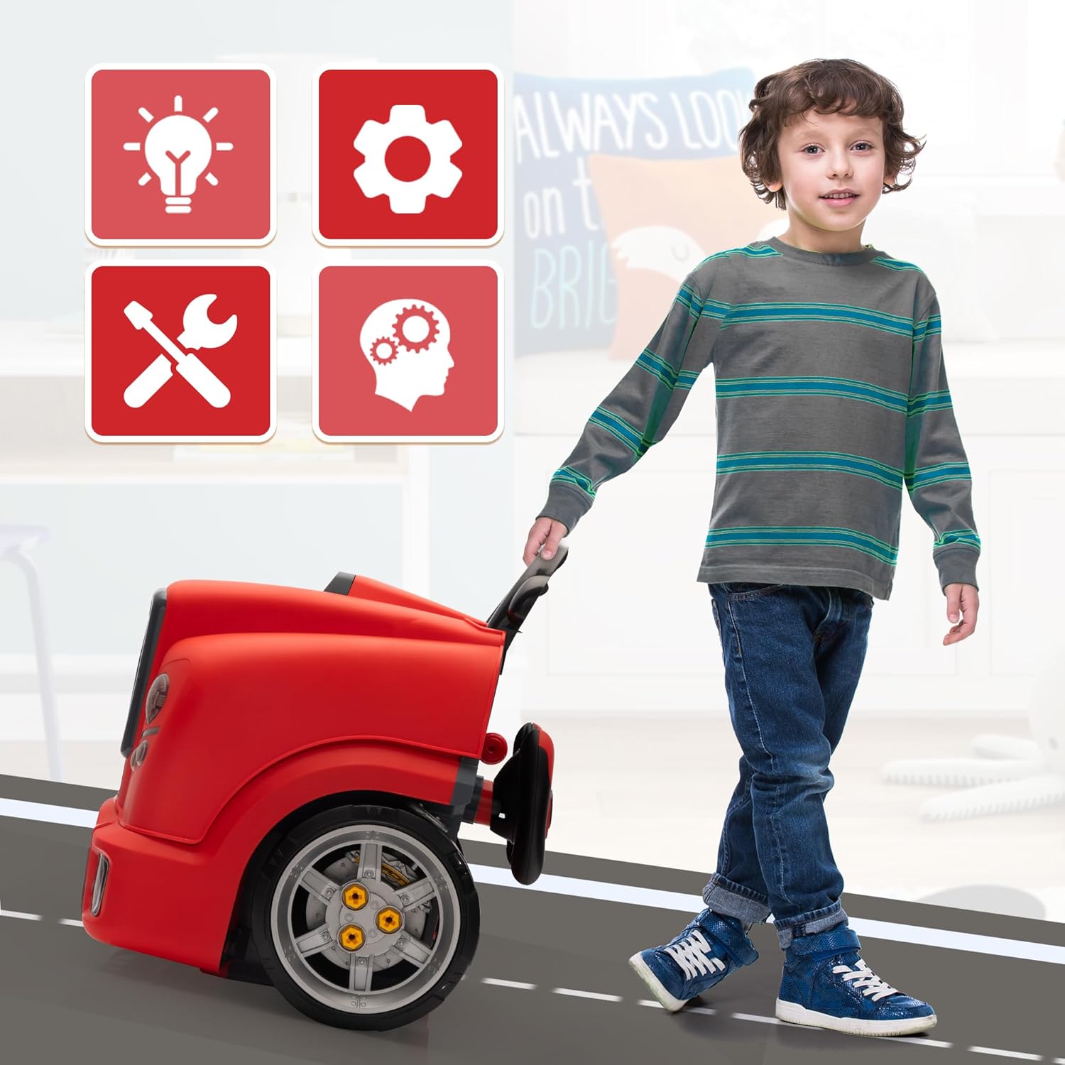 Nyeekoy Kit de construcción de motor de juguete para niños, juguete de motor de camión grande para niños pequeños de 3 a 5 años, juguetes mecánicos