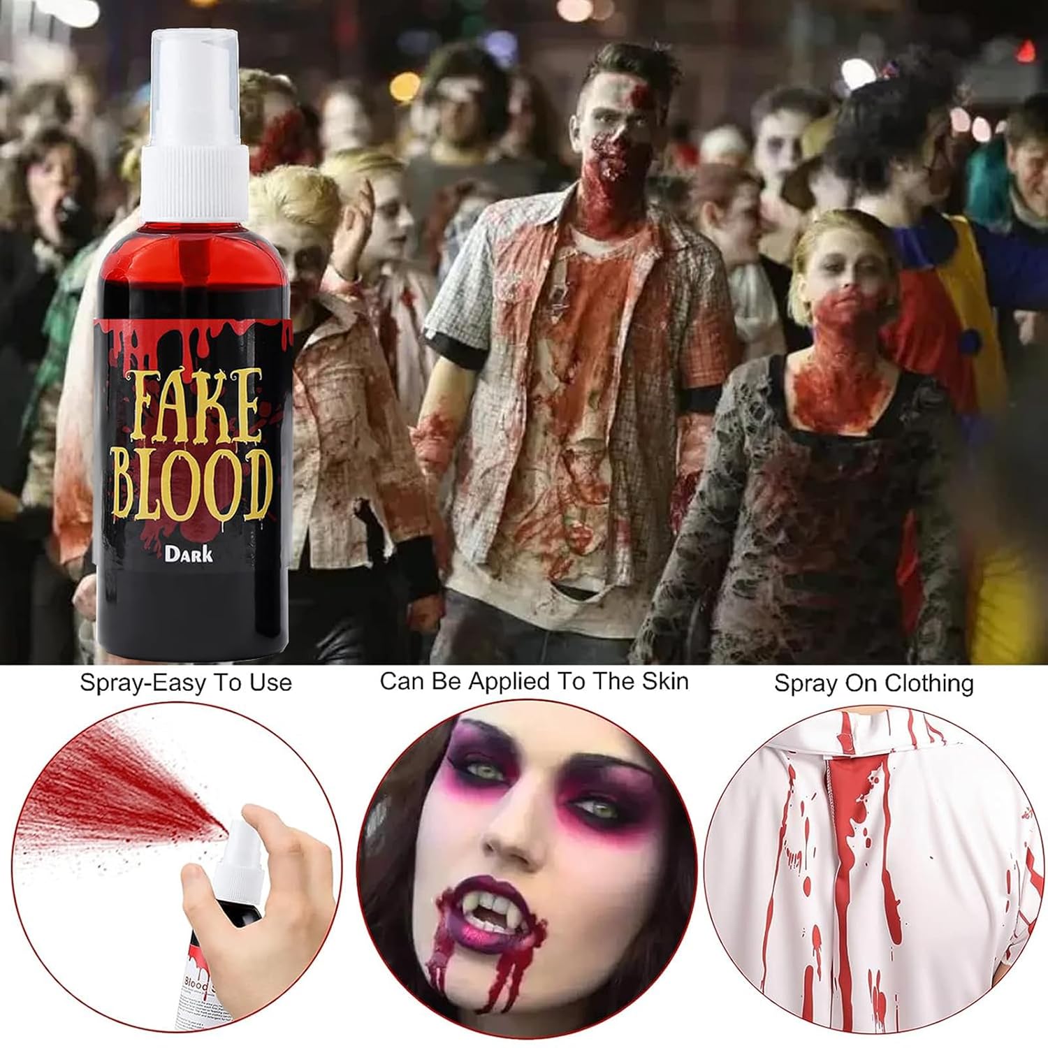 Fake Blood Washable,Fake Blood Makeup,Fake Blood for Clothes,Halloween Liquid Fake Blood Spray,Blood Splatter for Zombie Monster Vampire Clown