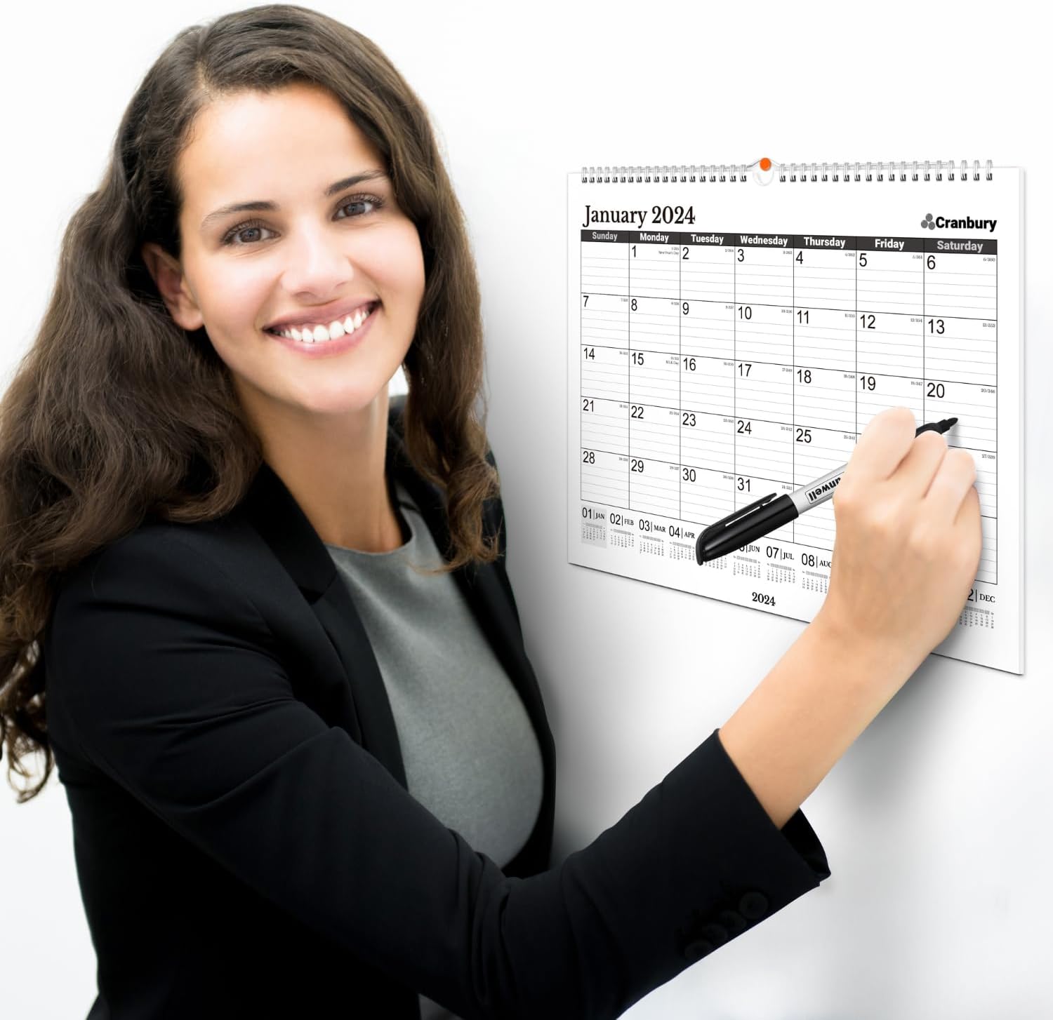 CRANBURY Calendario de pared grande 2024 (negro), 12 x 15 pulgadas, calendario de oficina, uso como calendario colgante 2024 de 12 x 15 pulgadas o